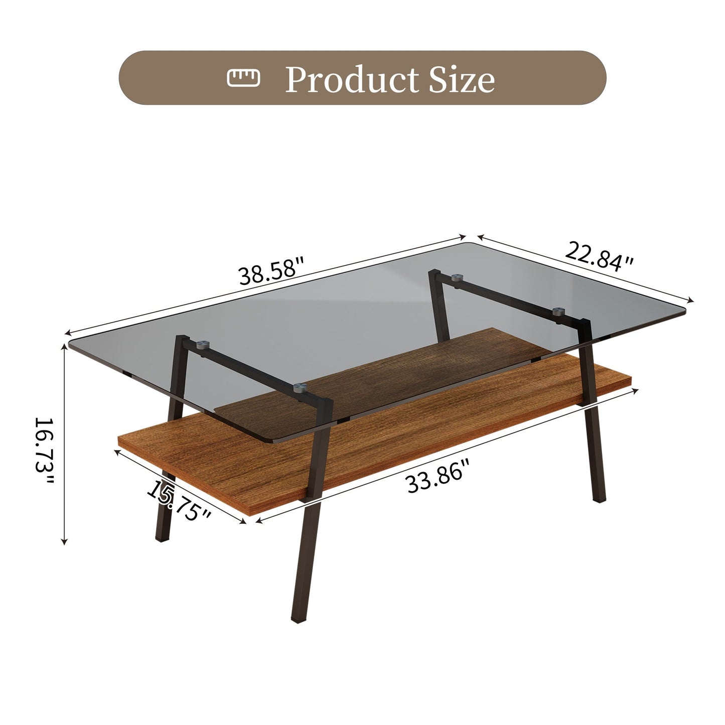 Rectangle Coffee Table, Tempered Glass Tabletop With Metal Legs Home Essentials