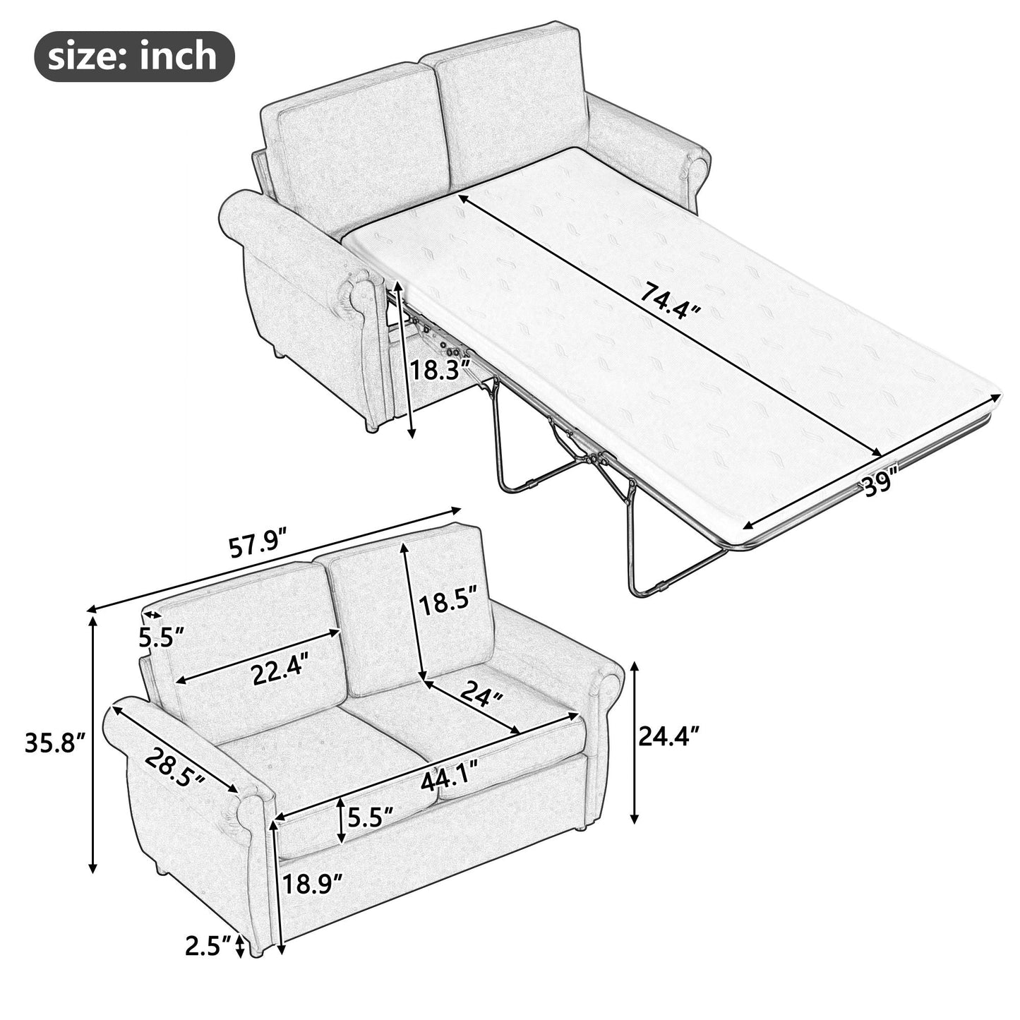 Pull Out Sofa Bed Loveseat Sleeper With Twin Size Memory Mattress With Two USB Ports For Living Room Spaces Hearth and Haven