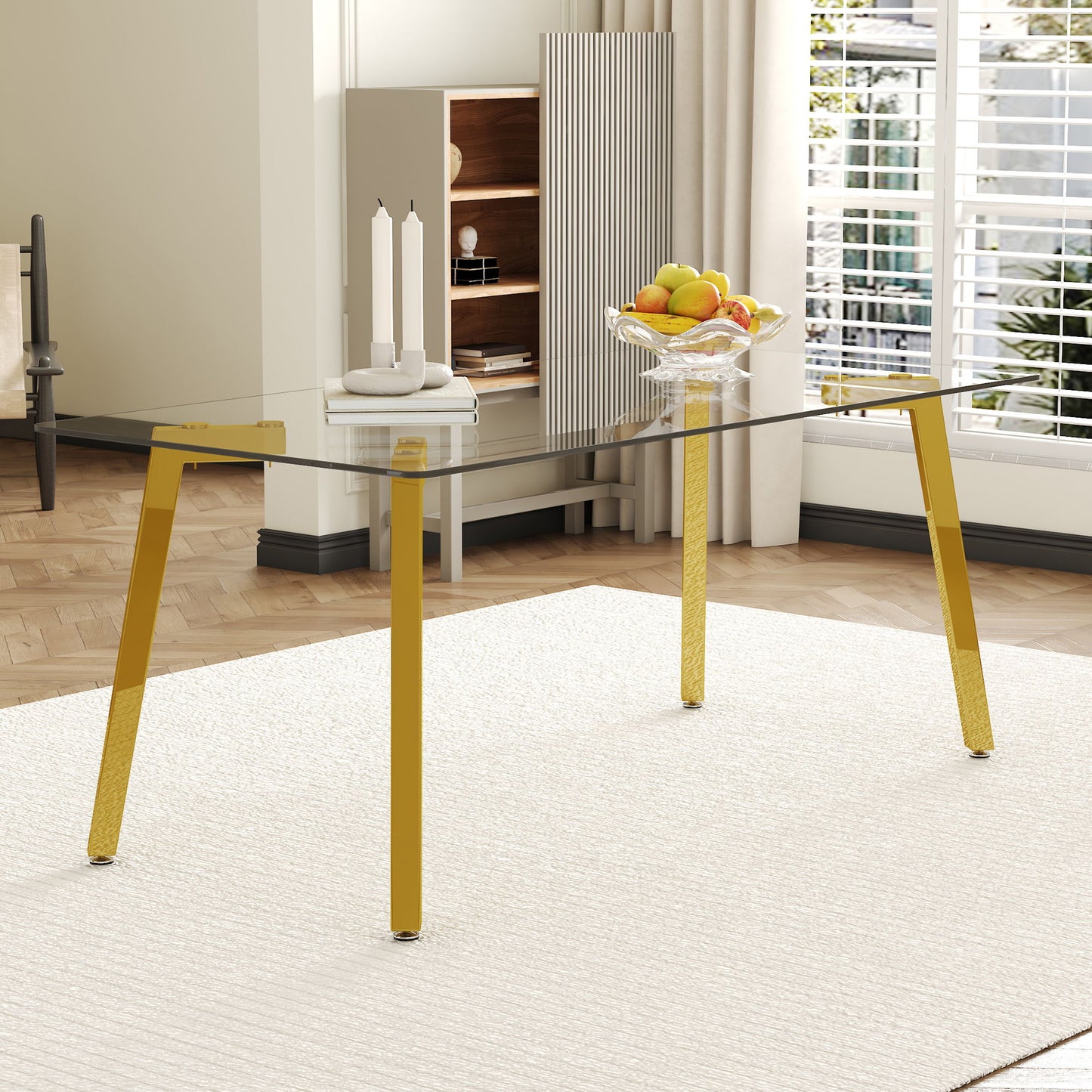 Minimalist Rectangular Dining Table With Transparent Glass Top And Metal Legs Home Essentials
