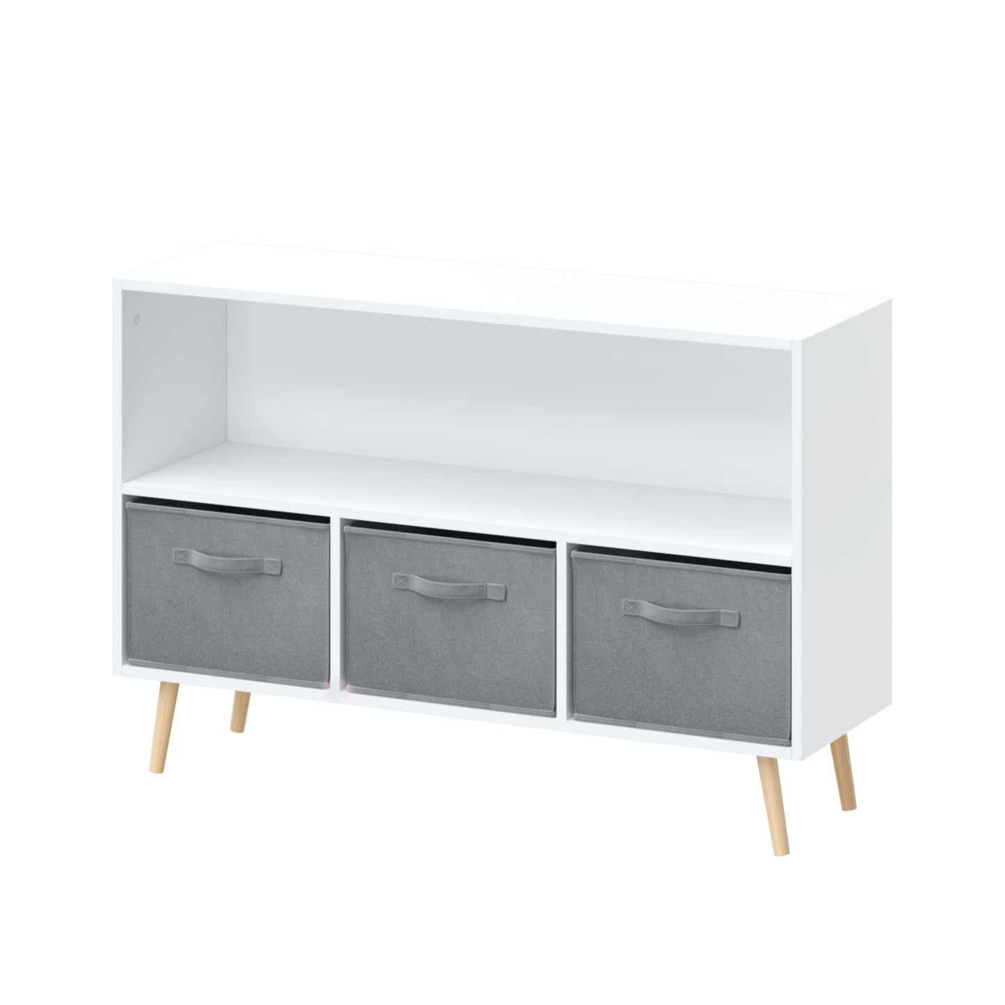 Kids Bookcase With Collapsible Fabric Drawers, Children's Book Display, Toy Storage Cabinet Organizer - White / Gray Home Essentials