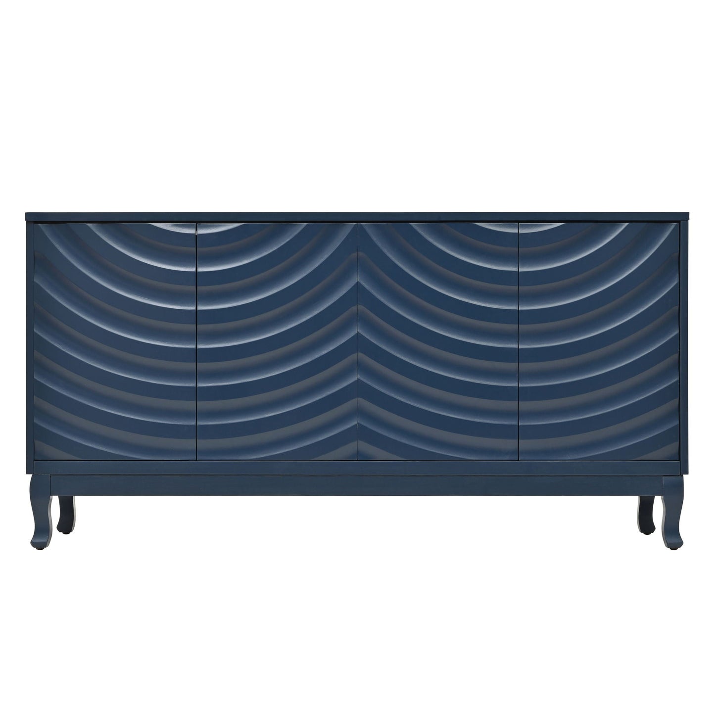 Elegant Sideboard With Sophisticated Wavy Pattern Doors And Arched Groove Design, Adjustable 4 Door Layout Home Essentials