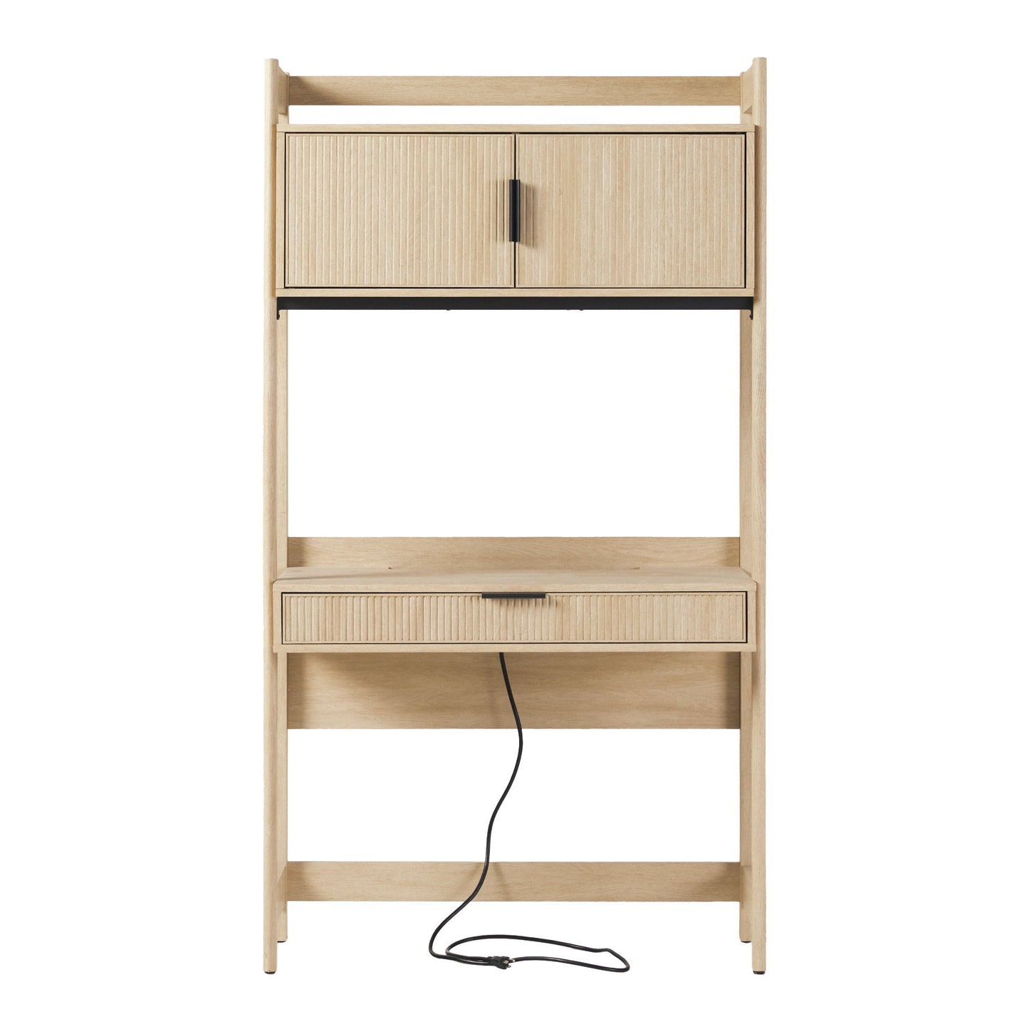 Transitional Reeded Desk With Hutch And Drawers Plus Tech Management Walker Edison
