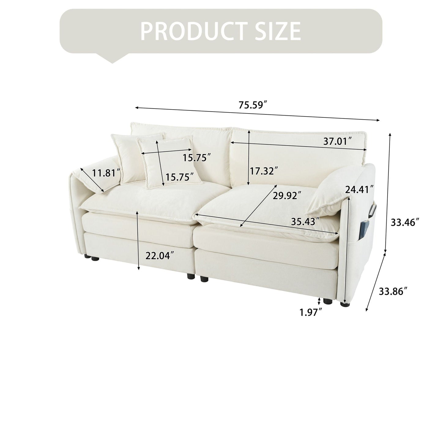 Modern Oversized Chenille Loveseat Sofa With Deep Seat And Diy Combination Home Essentials