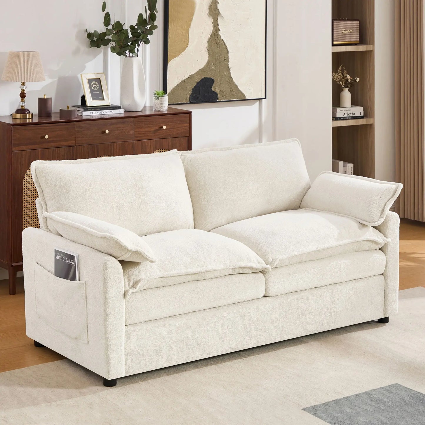 Modern Loveseat Sofa, Upholstered Couch With Side Storage Pockets Hearth and Haven