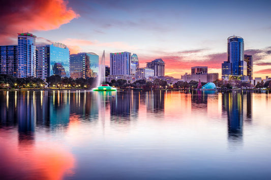 Temp Glass With Foil - Orlando Skyline - Blue Classy Art