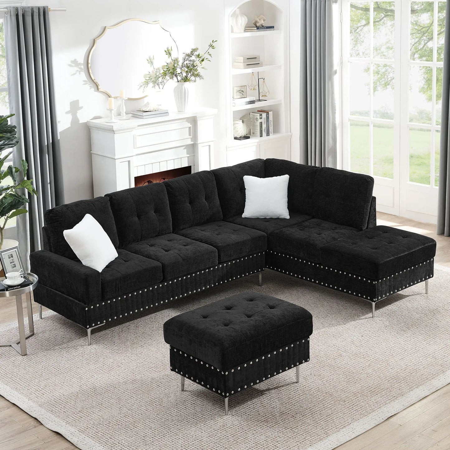 L-Shaped Sectional Sofa With Chaise And Storage Ottoman, Includes 2 Pillows Home Essentials