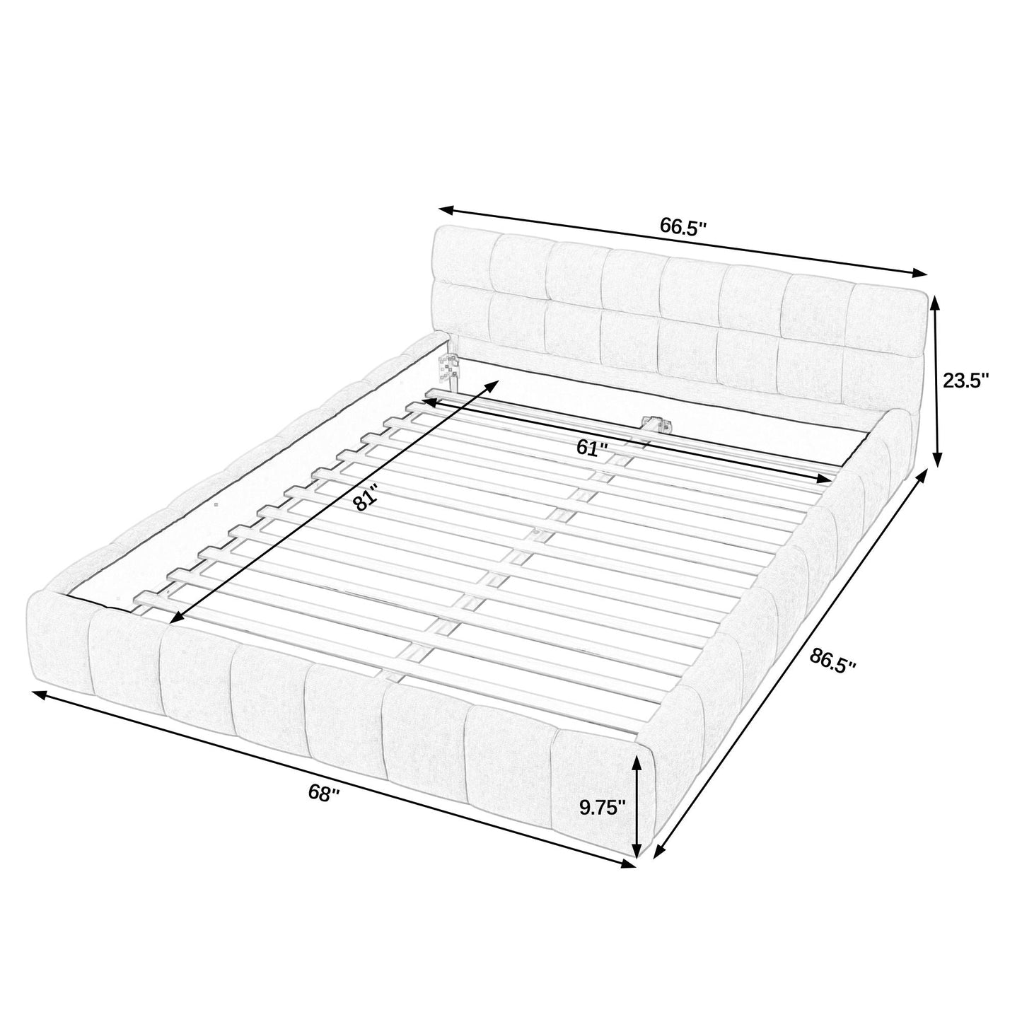 Modern Platform Bed Frame With Thick Chenille Fabric Home Essentials