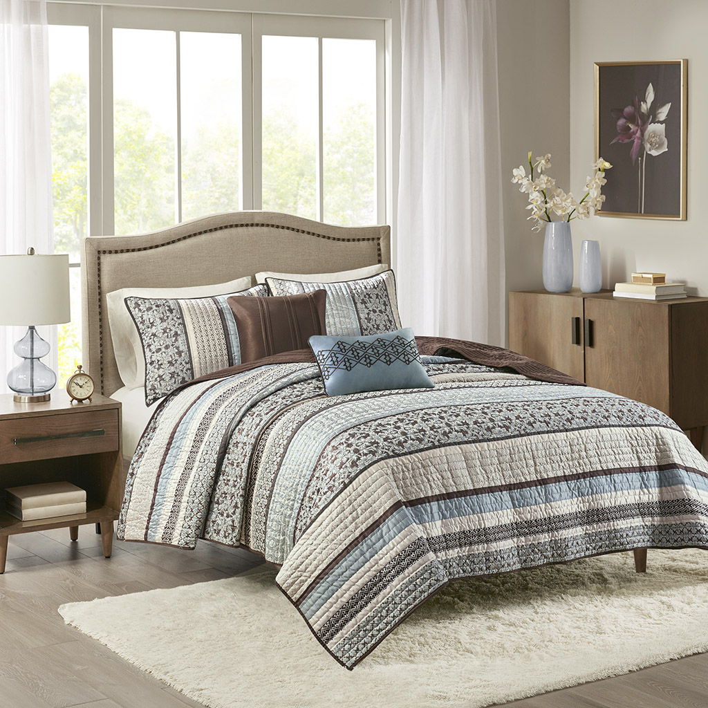 Princeton - King Reversible Coverletr (Set of 5) - Blue Madison Park
