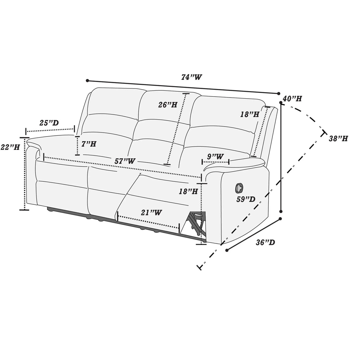 Motion Sofa 1 Piece Horizontal Tufting Cushion Backrest Upholstered Sofa - Beige Home Essentials