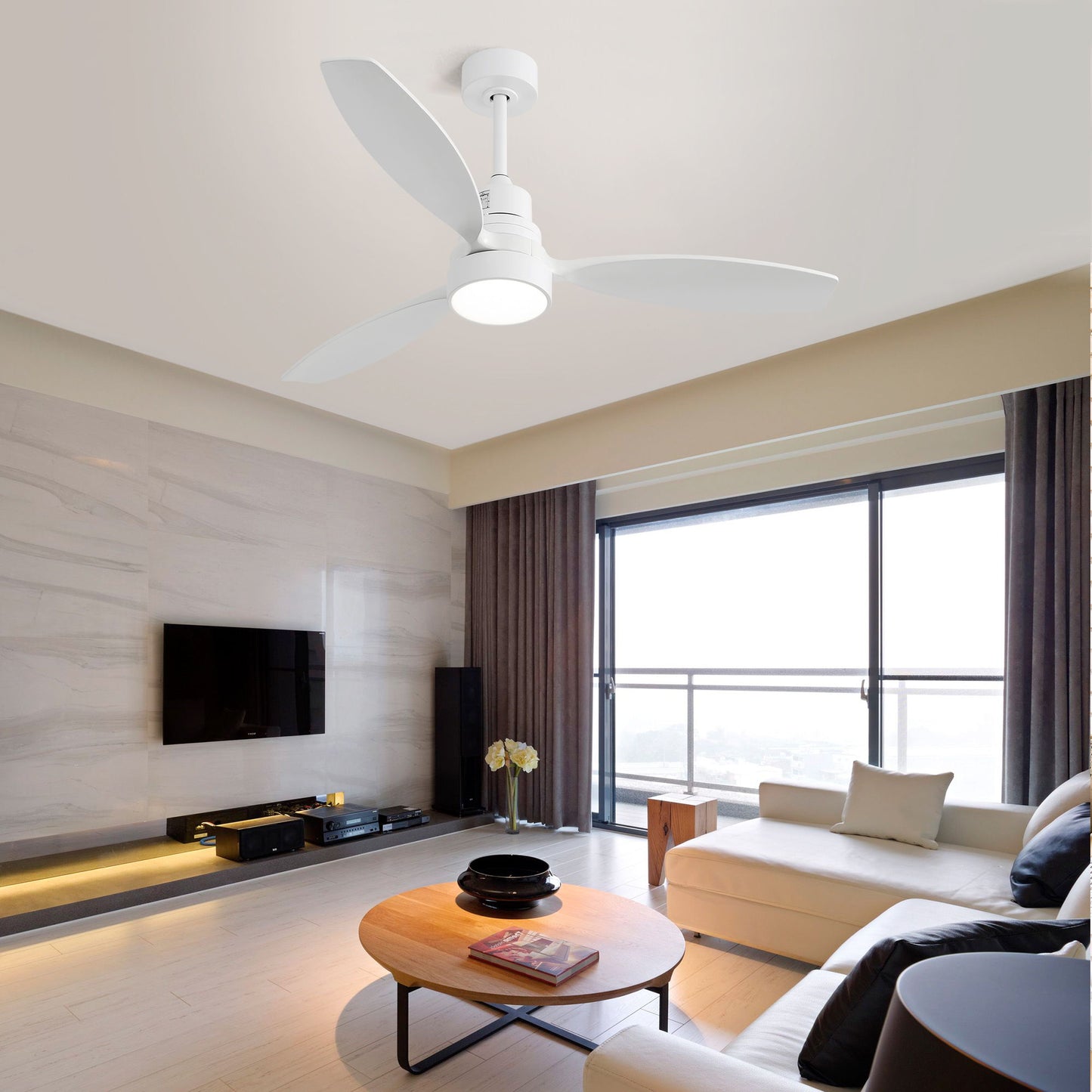 Wooden Ceiling Fan With 3 Solid Wood Blades Remote Control Reversible DC Motor With LED Light Daily Nest