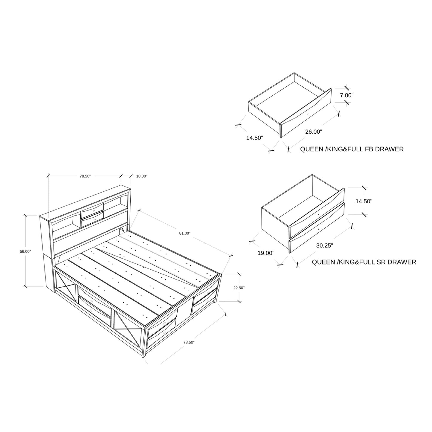 Lucille - 5 Piece Bedroom Set With Storage Drawers And Bookcase Headboard Global Furniture USA