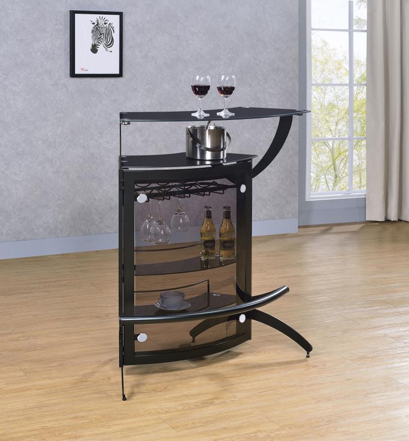 Dallas - 2-Shelf Curved Freestanding Home Bar Cabinet CoasterEssence