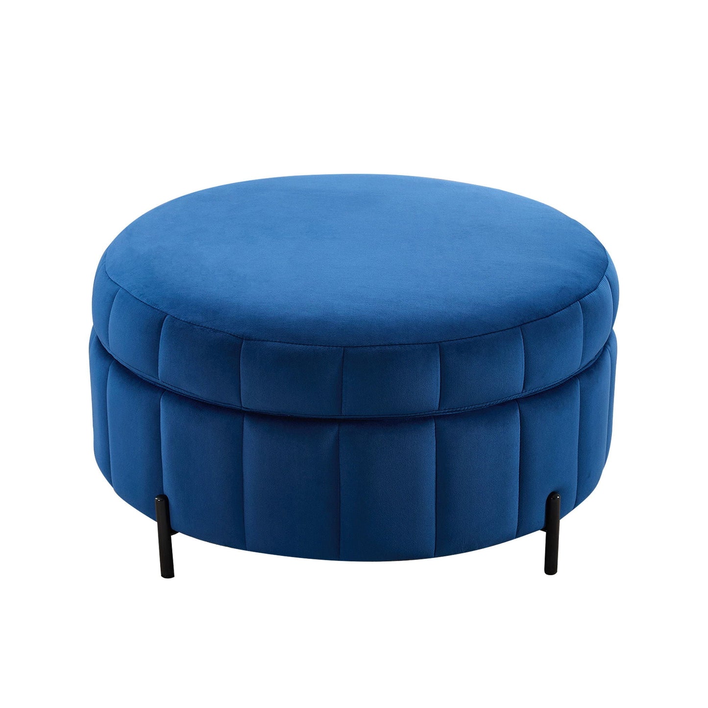 Upholstered Round Ottoman With Reversible Lid, Channel Tufted Pumpkin Shape Home Essentials