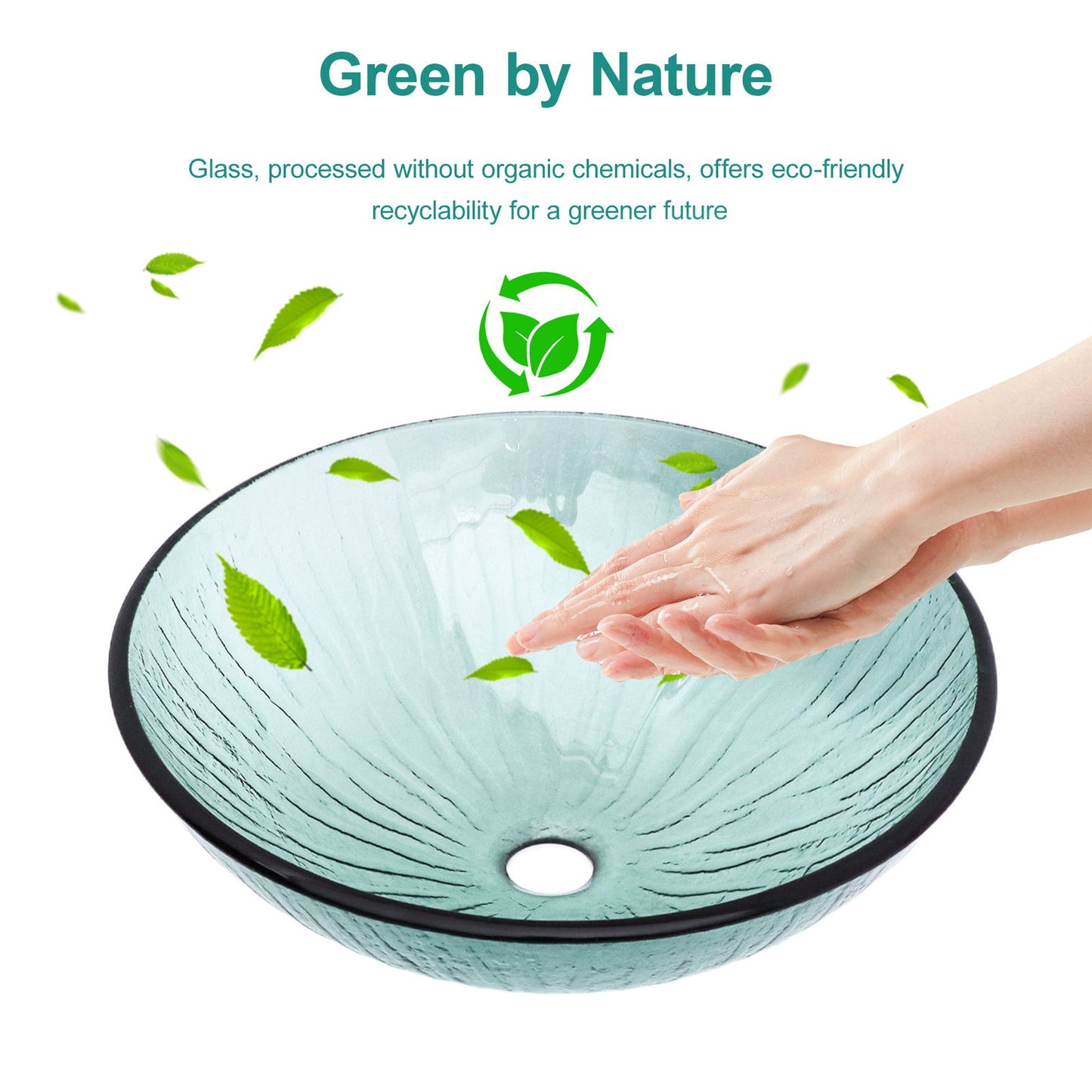 Vessel Sink With Trim, Round Bowl, Pop Up Drain (No Faucet) - Green Daily Nest