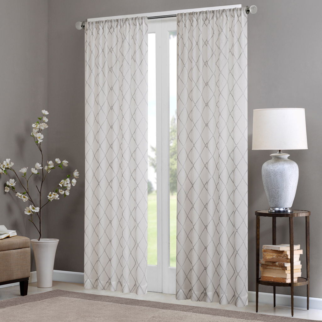 Irina - 84" Diamond Sheer Window Curtain - White / Gray Madison Park