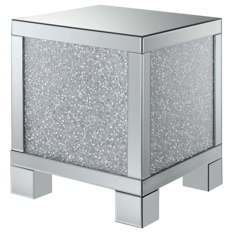 Gillian - Rectangular Mirrored Acrylic Side End Table - Silver CoasterElevations