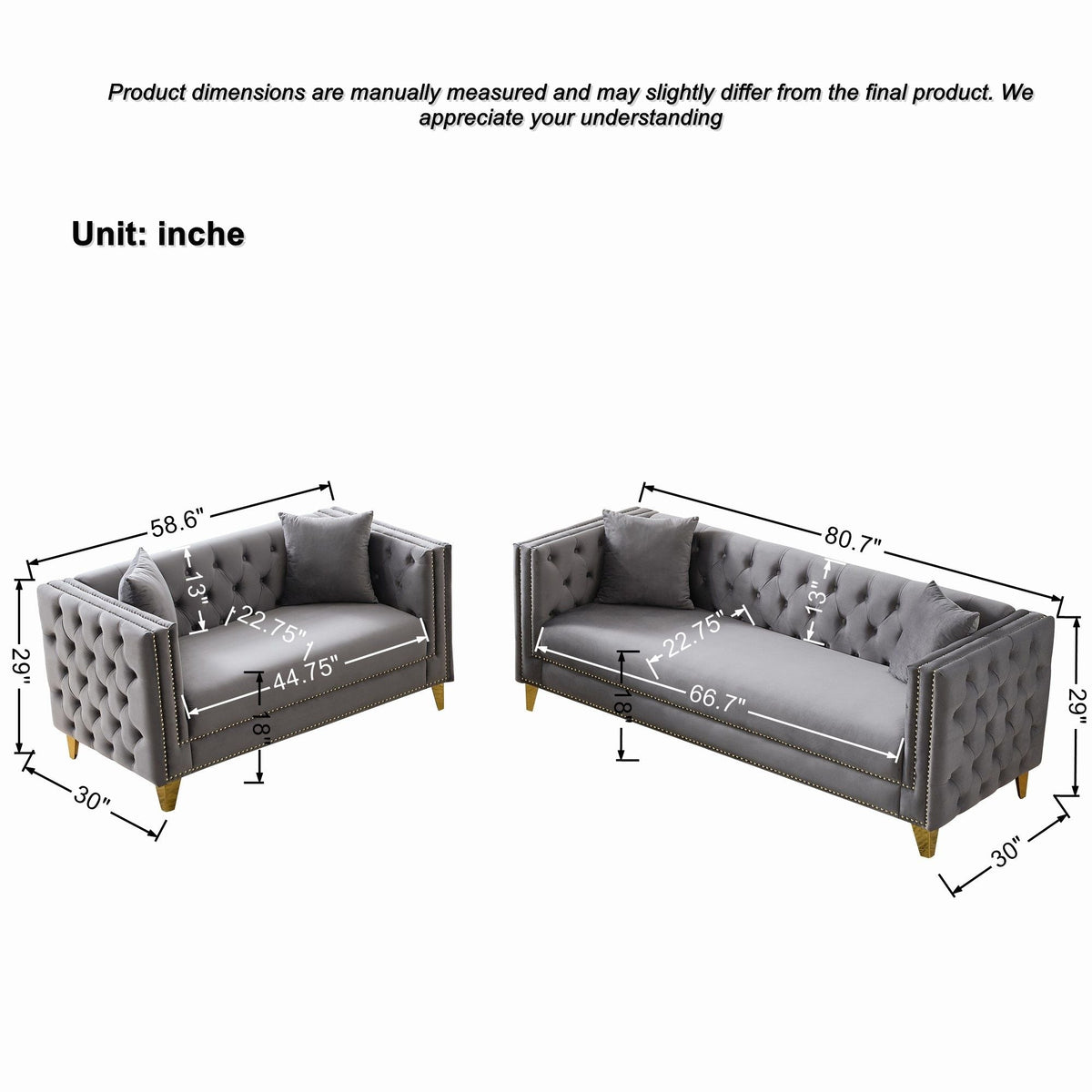 Deep Seat Sofa With Button Nailhead, Square Arm Couches Home Essentials