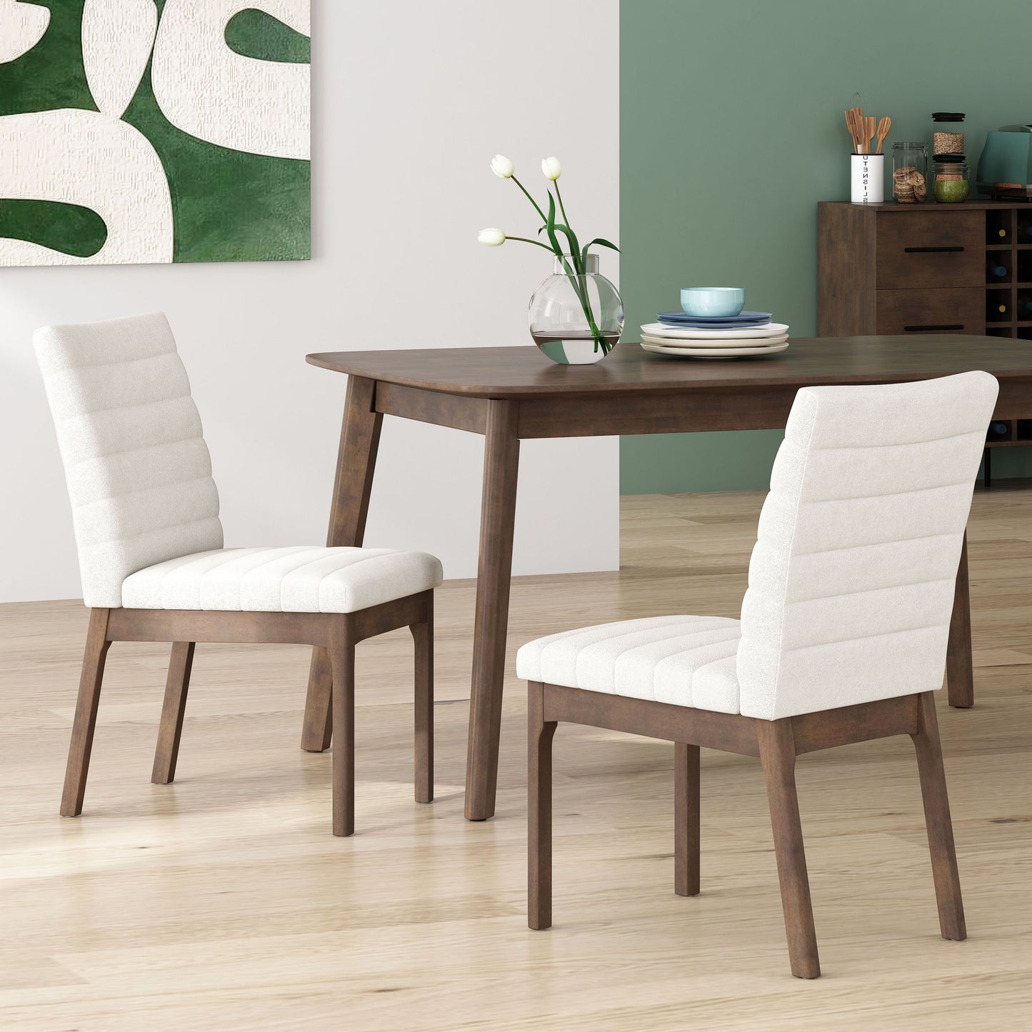 Upholstered Dining Chairs With Rubber Legs (Set of 2) Noble House