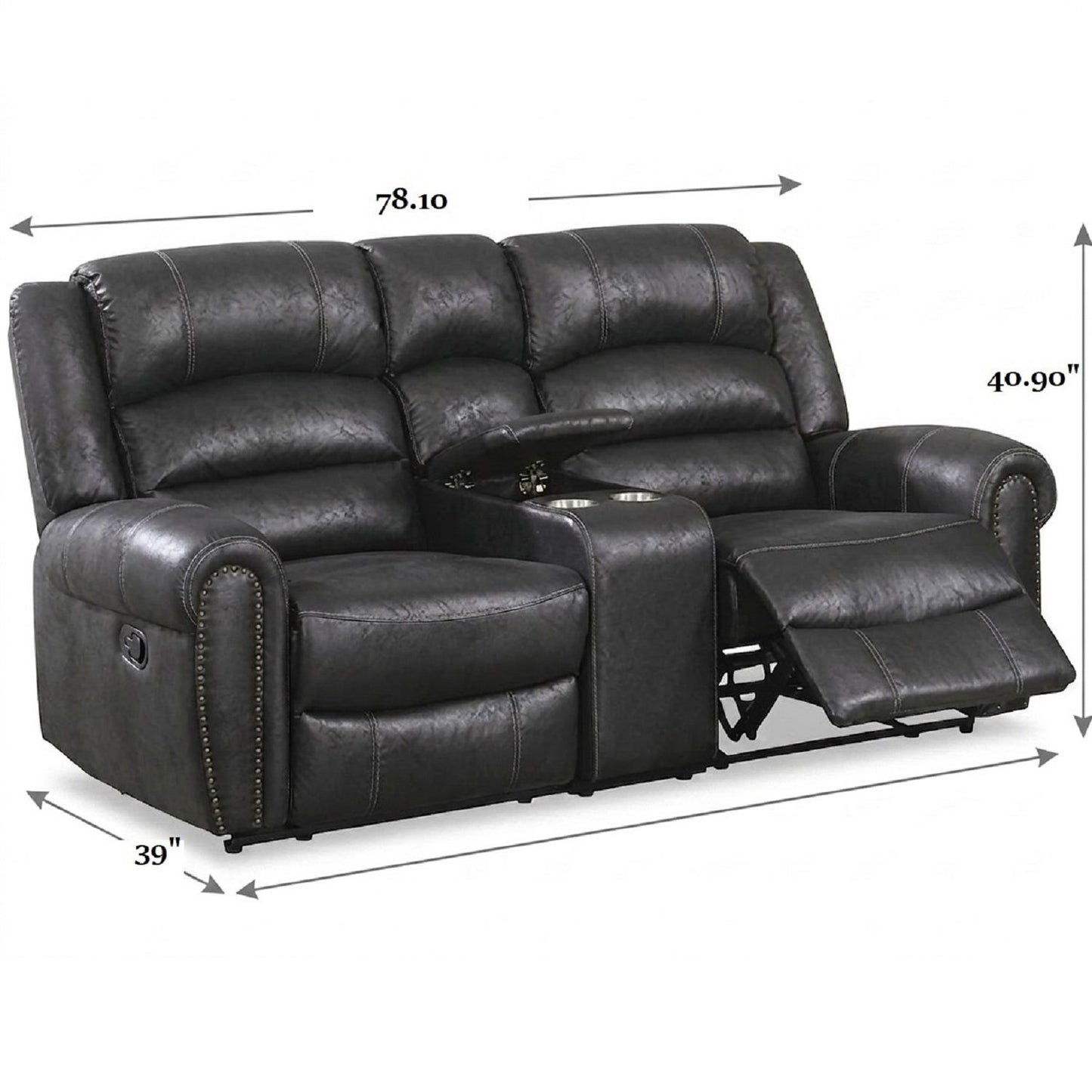 Power Reclining Loveseat With USB Port And Cup Holder Console - Black Home Essentials