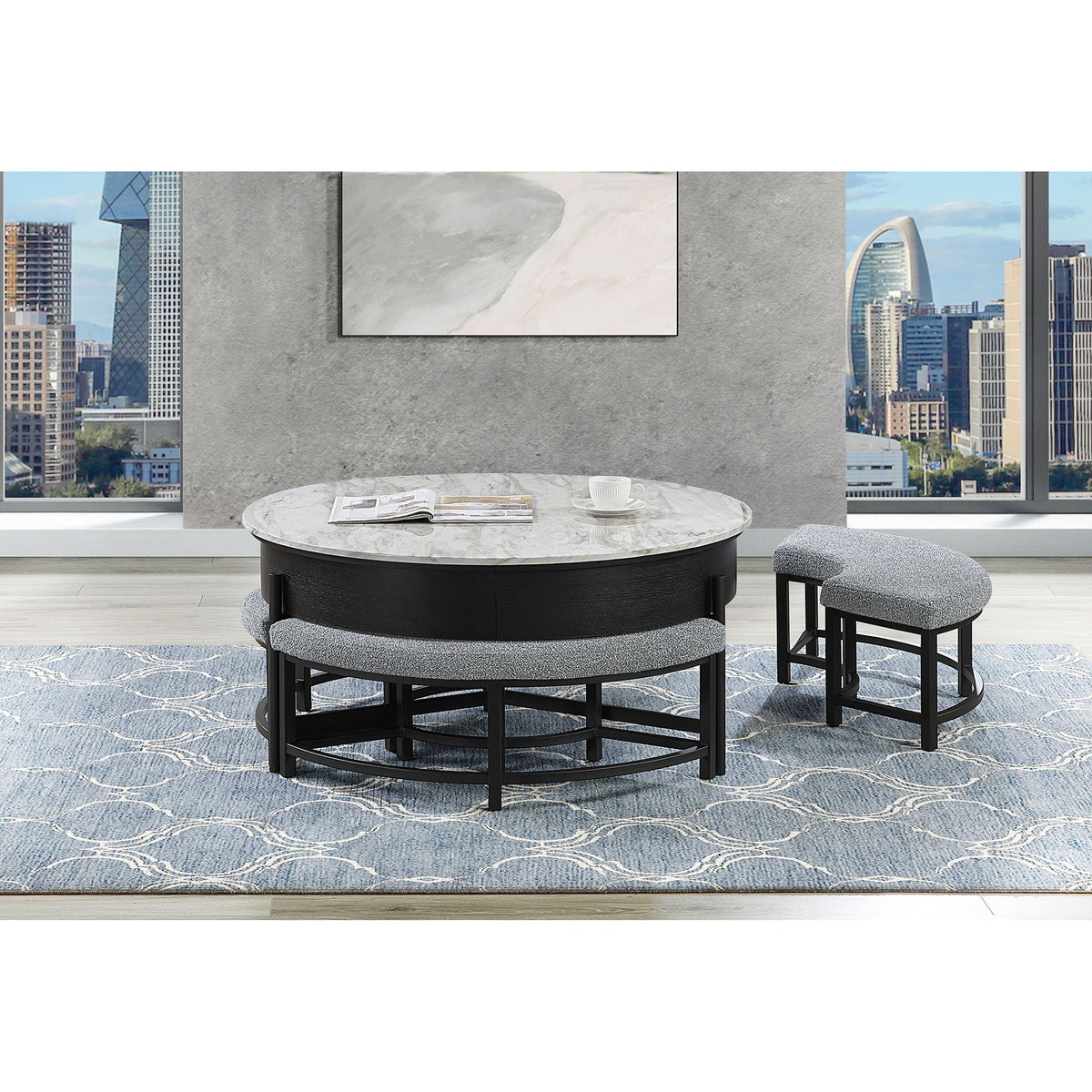 Rounded Storage Coffee Table With 3 Stools Global Furniture USA