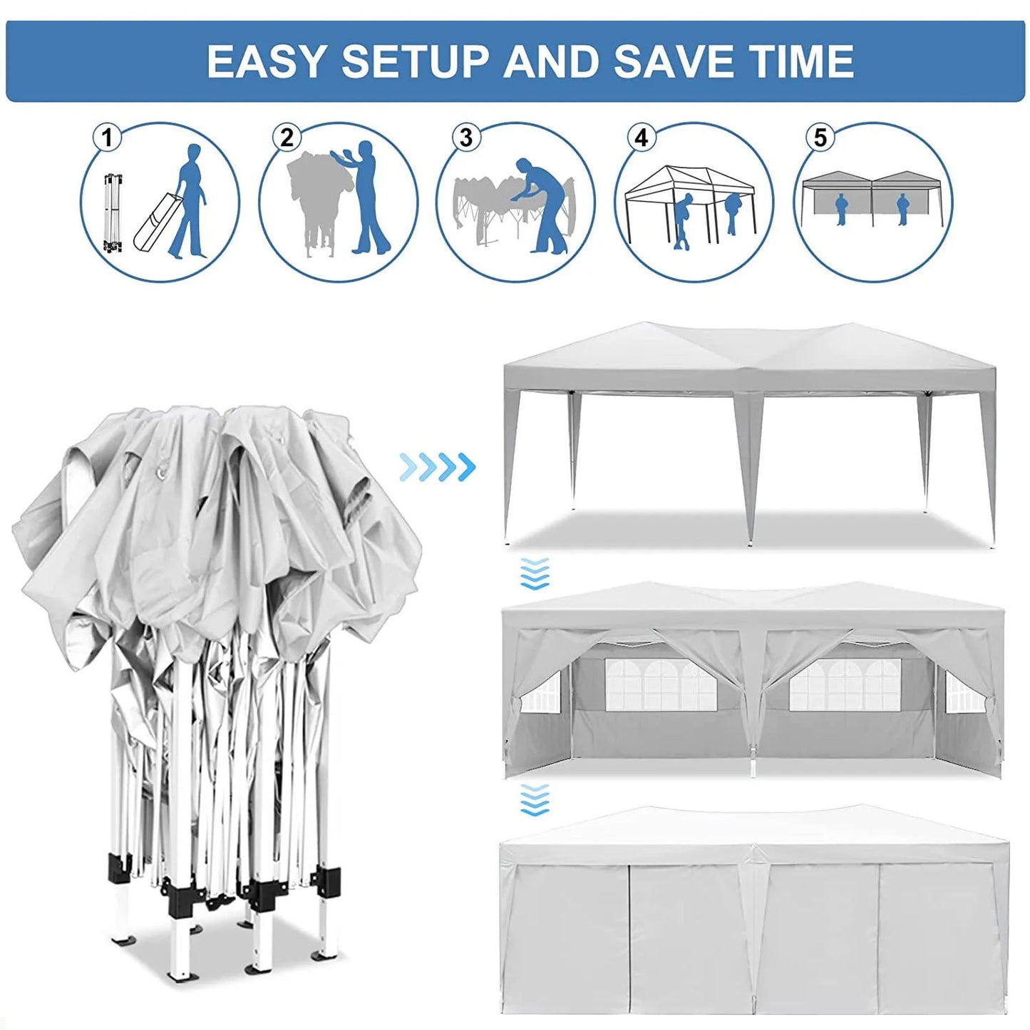 10'X20' Folding Canopy With 6 Removable Sidewalls Outdoor Event Shelter UPF 50+ Gazebo Portable Tents For Parties Beach Camping Wedding Ez Pop Up Canopy Home Essentials