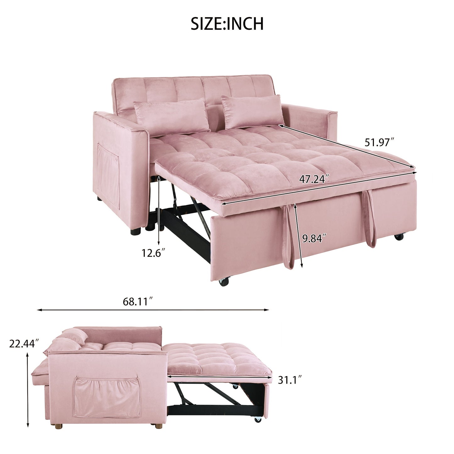 3 In 1 Pull Out Couch Convertible Sofa Bed With Reclining Backrest Home Essentials