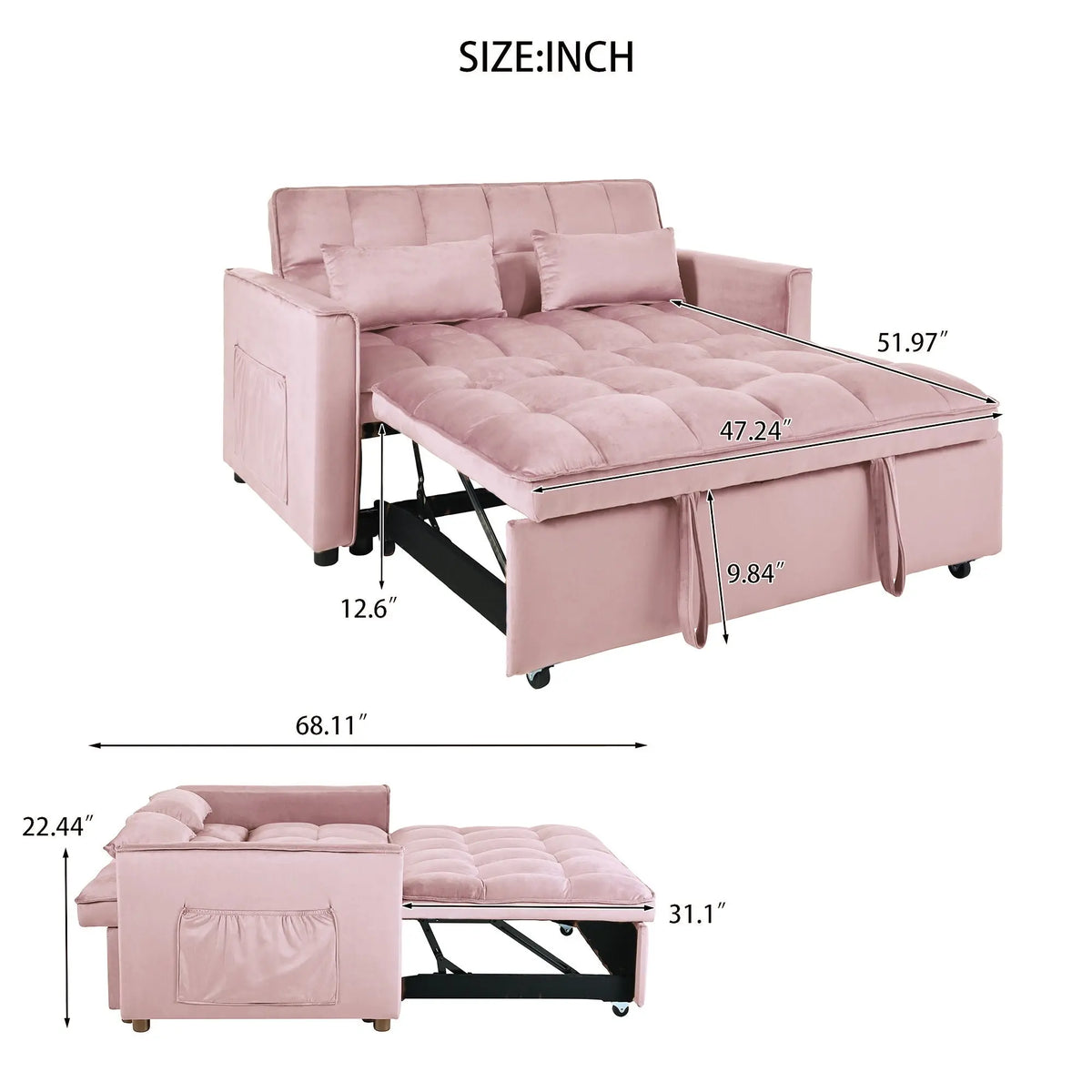 3 In 1 Pull Out Couch Convertible Sofa Bed With Reclining Backrest Home Essentials