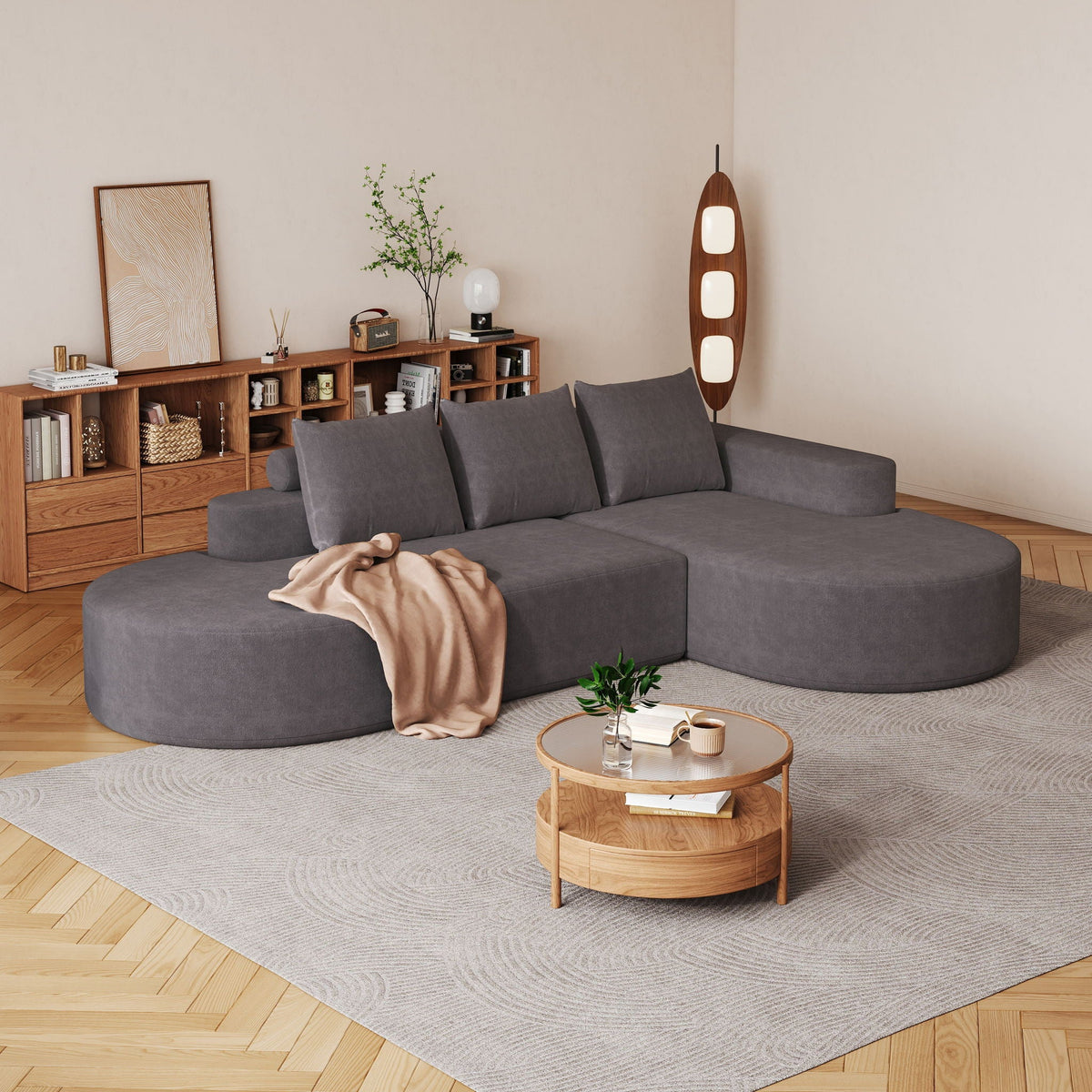 Modern Curved Sofa, L-Shaped Modular Sectional Set With 3 Pillows Home Essentials