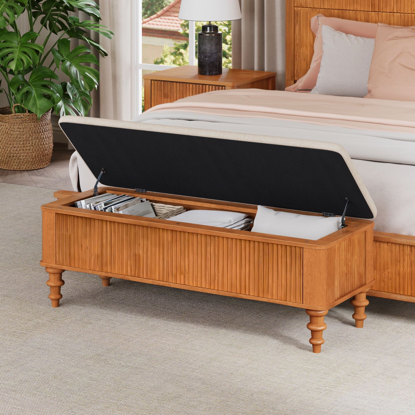 Storage Ottoman Bench For Living Room - Natural Home Essentials