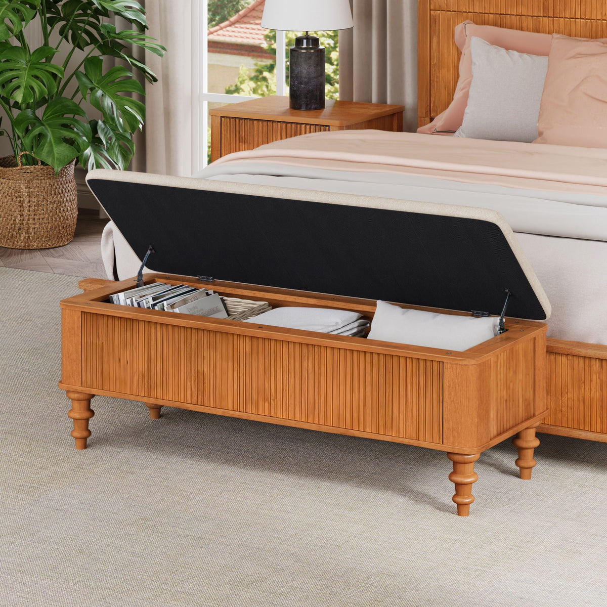 Storage Ottoman Bench For Living Room - Natural Home Essentials