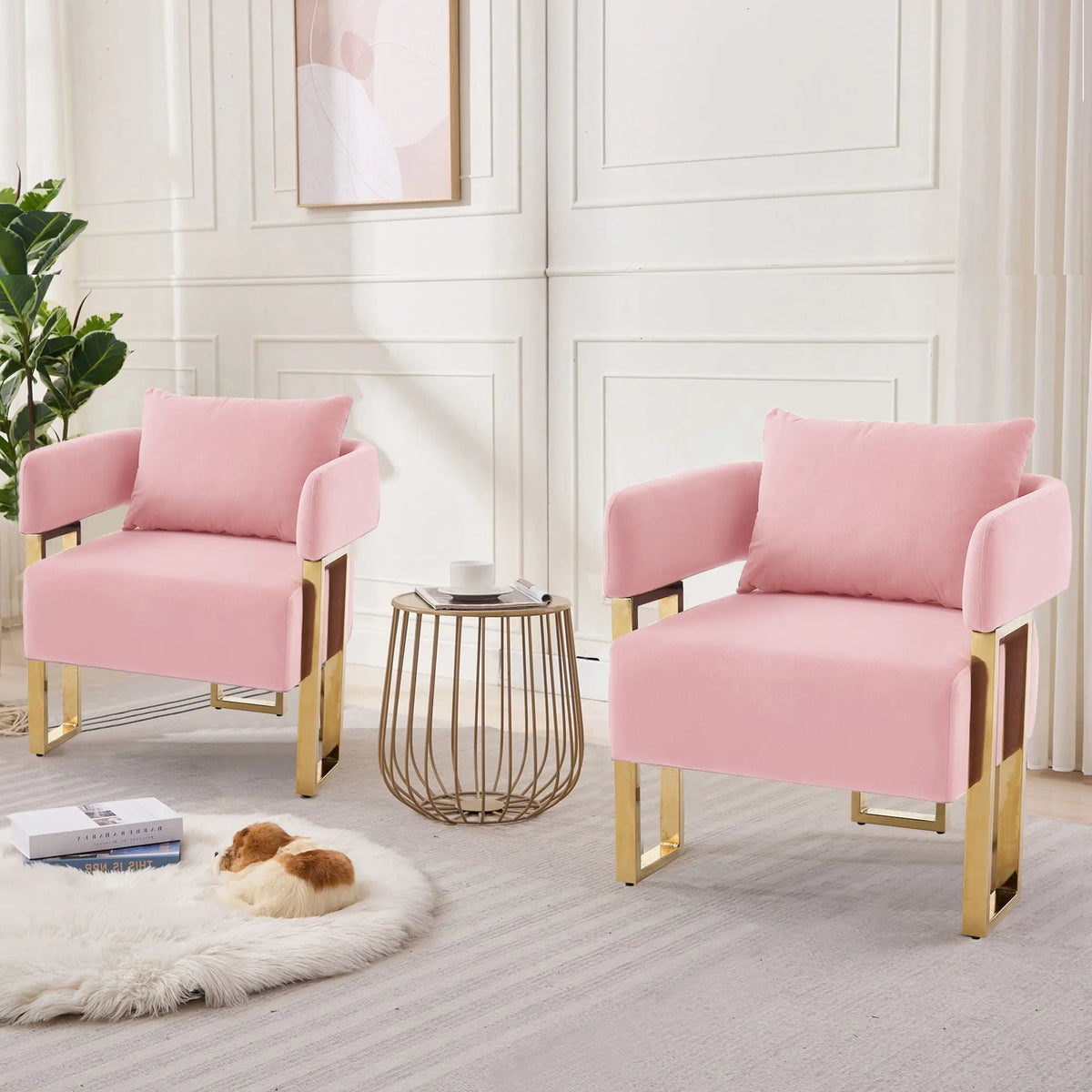 Modern Classic Design Decorative Chair Teddy Fleece Upholstered And Metal Foot Home Essentials