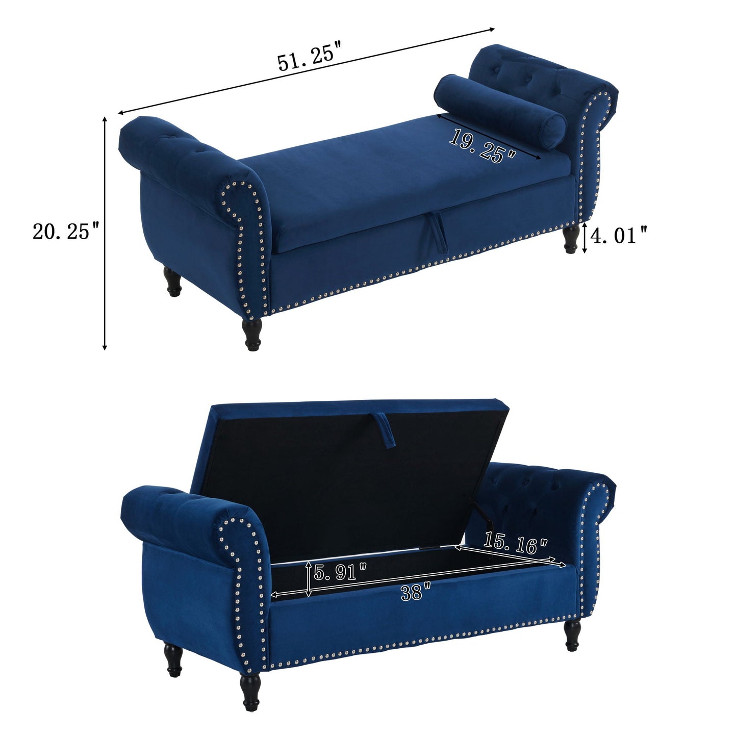 Luxurious Velvet Multifunctional Storage Ottoman Bench With Pillow Noble House