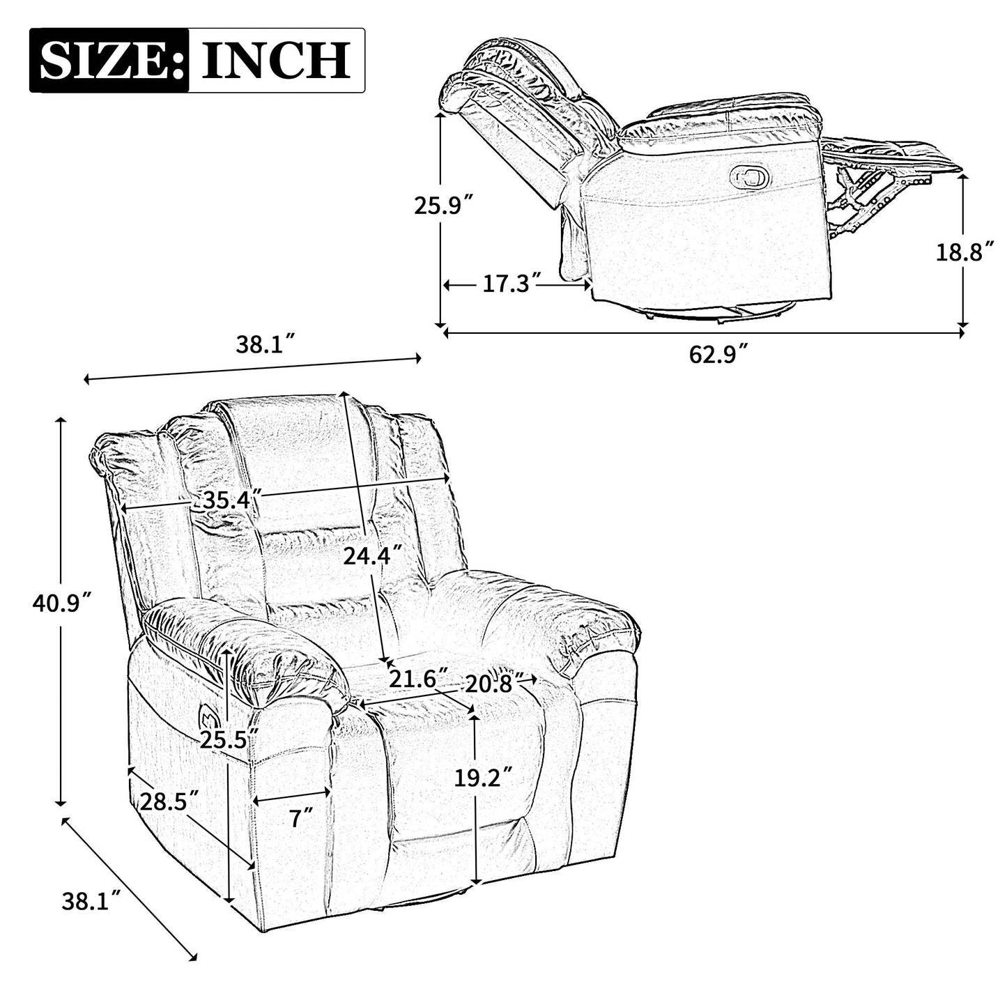360° Swivel And Rocking Home Theater Recliner Manual Recliner Chair With Wide Armrest For Living Room Hearth and Haven