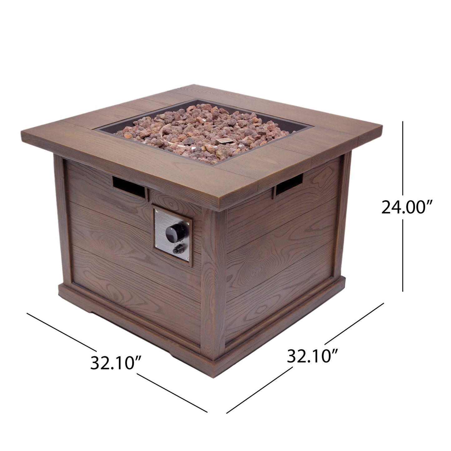 Outdoor Patio Square Gas Burning Mgo Fire Pit, Tank Inside, 40000 Btu Noble House