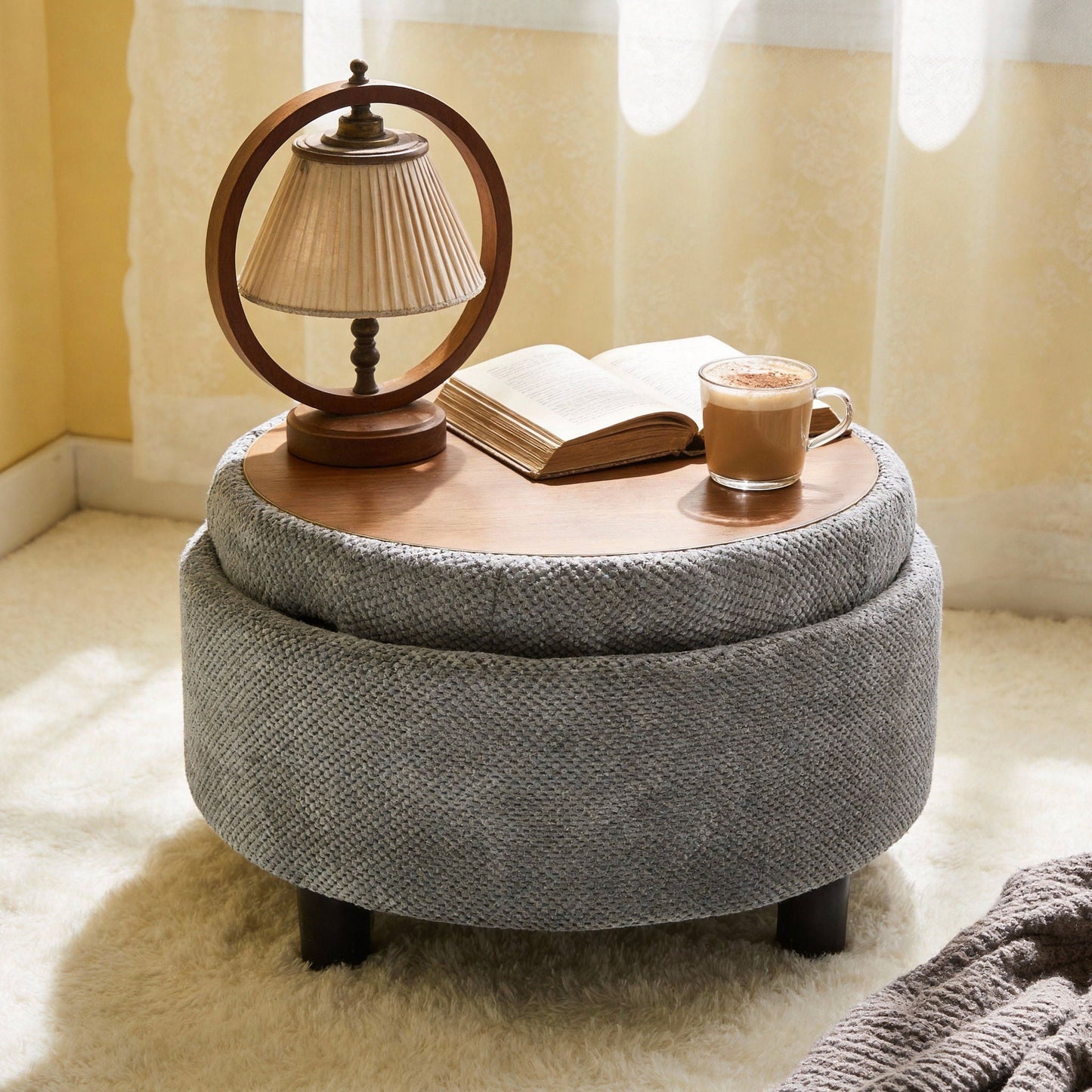 Storage Round Footstool Table Ottoman Home Essentials