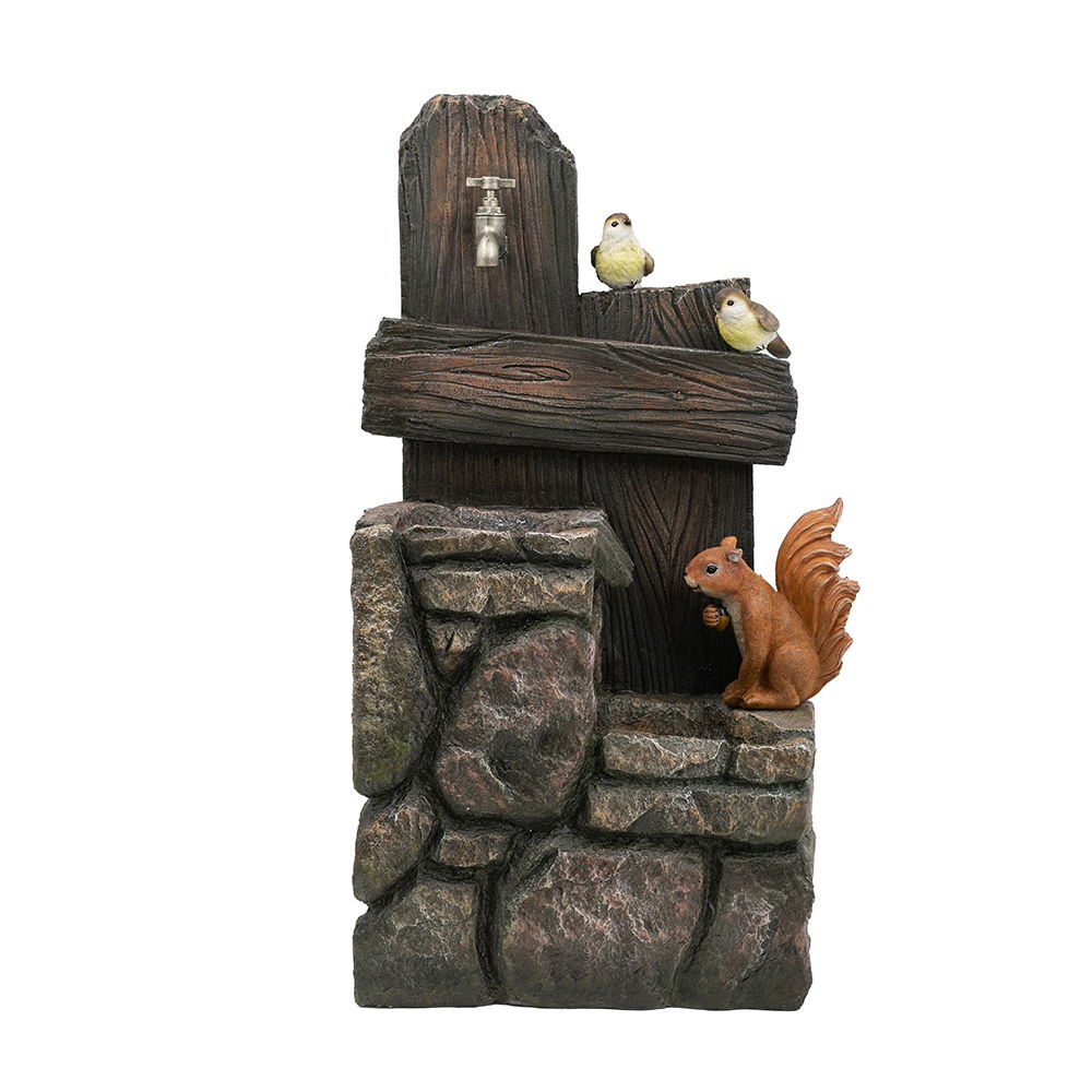 Decorative Two Tiered Water Fountain With Woodland Animal Design, Outdoor Fountain With Light And Pump - Multi Daily Nest
