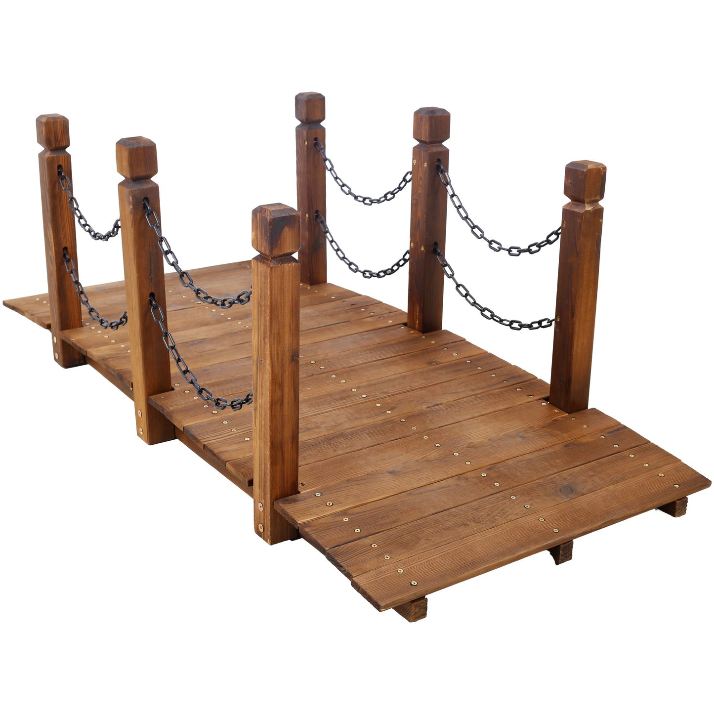 Wooden Arc Footbridge With Chain Railings For Backyard Creek Stained 5 Ft - Brown Daily Nest