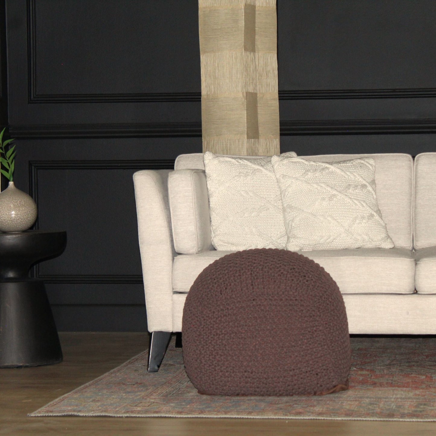 Semi Rounded Pouf, Cable Knitted, Perfect Seating Home Essentials