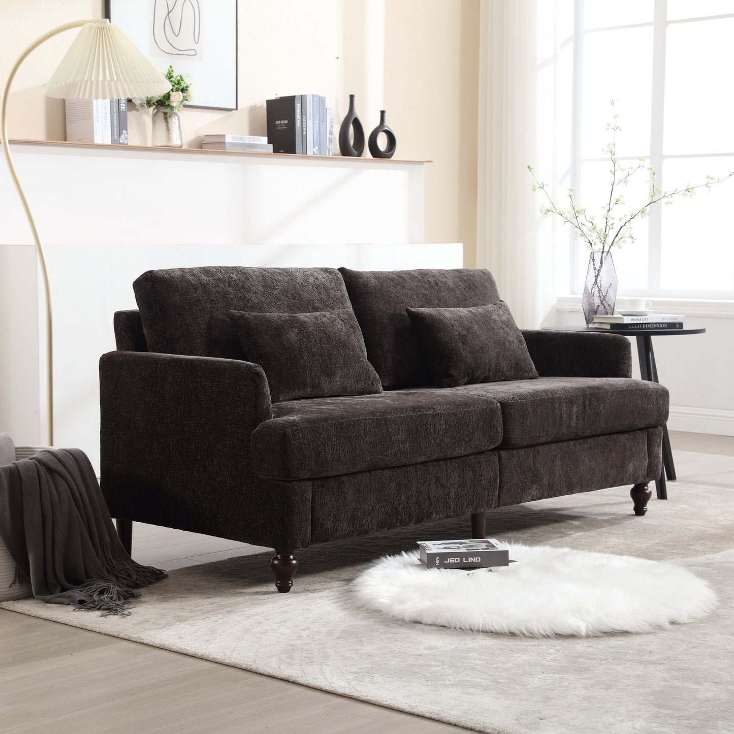 Mid Century Modern Chenille Fabric Loveseat Sofa, 2 Seat Upholstered Couch Home Essentials