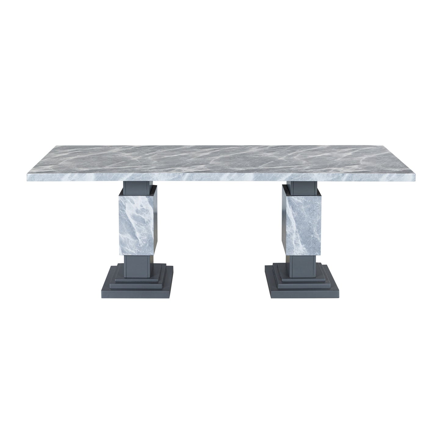 Michelle - Dining Table With Double Pedestal Marble Detailing - Gray Global Furniture USA