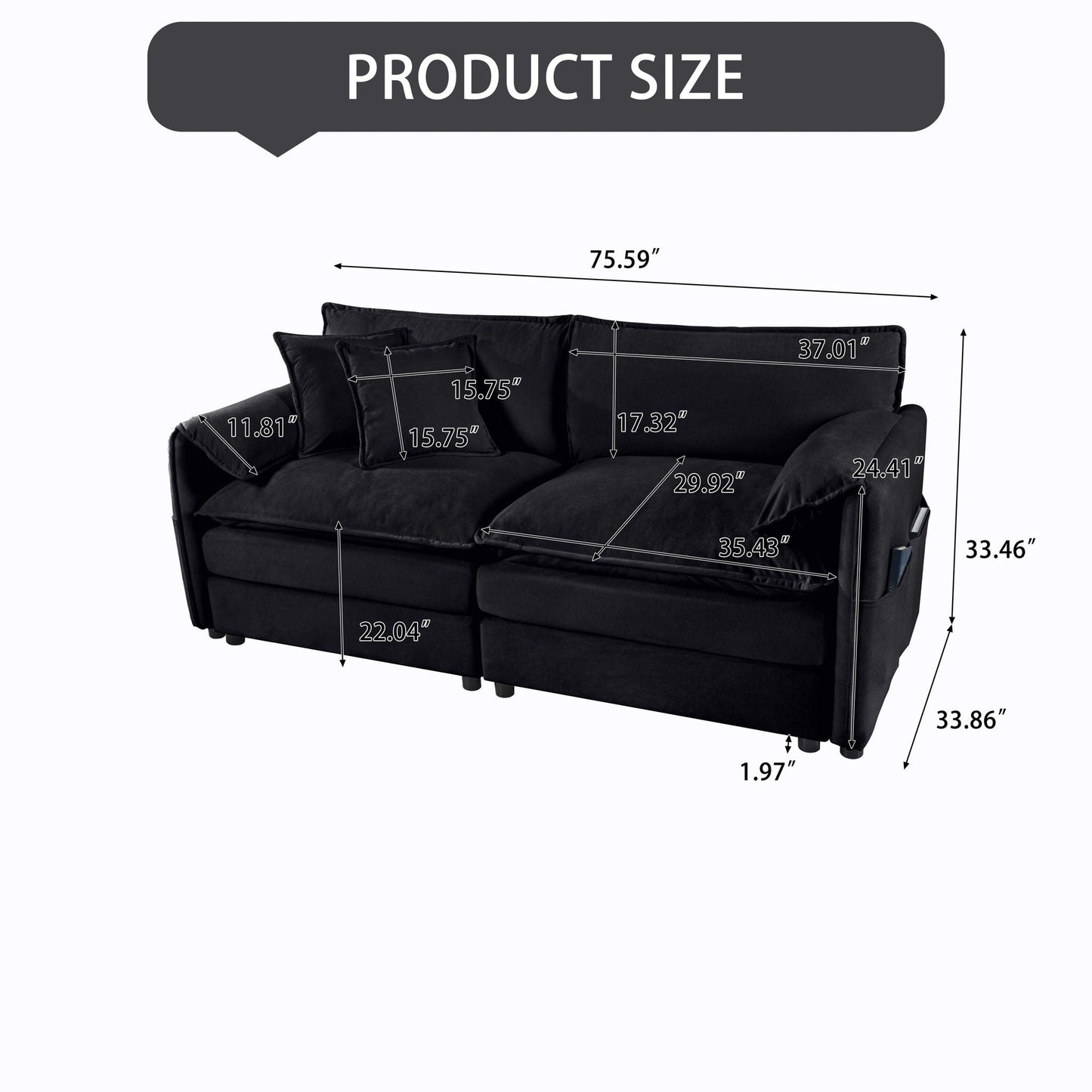 Modern Oversized Chenille Loveseat Sofa With Deep Seat And Diy Combination Home Essentials