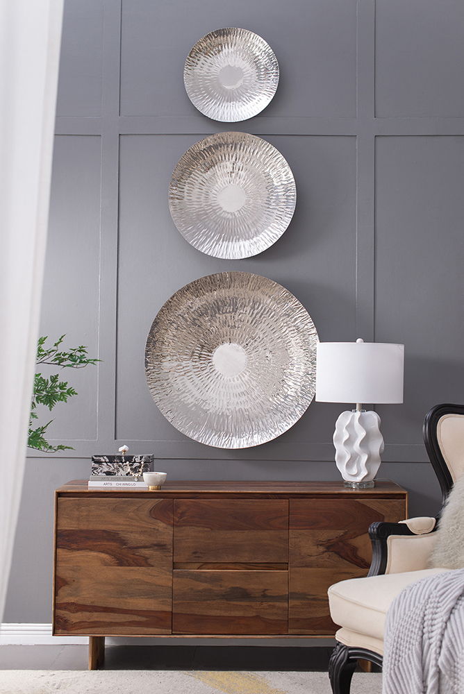 Textured Oversized Disc, Wall Decor For Living Room (Set of 3) - Silver Daily Nest