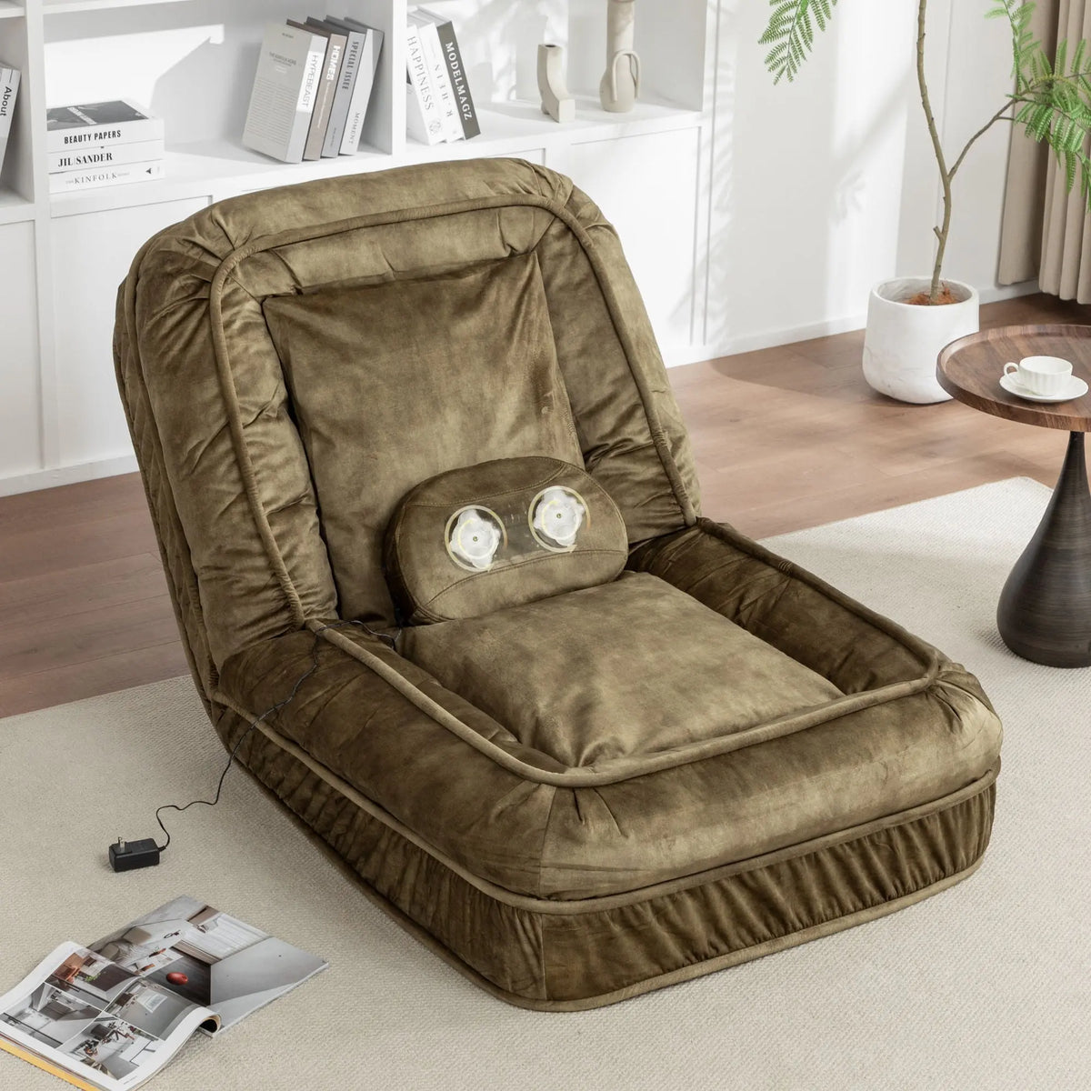 Upholstered Human Dog Bed And Pets, Bean Bag Floor Sofa With Massage Pillow, 5 Adjustable Positions & 2 Soft Pillows Home Essentials