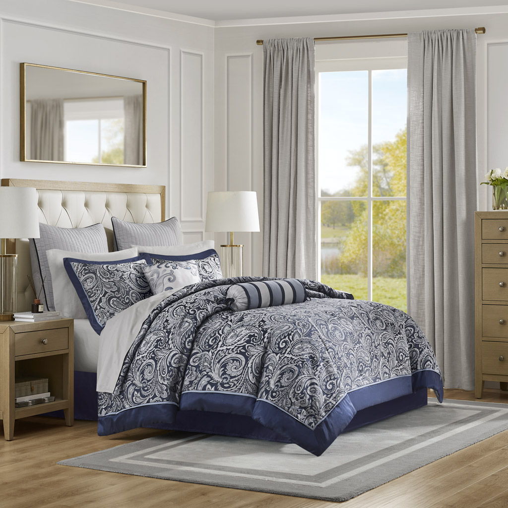 Aubrey - Queen 12 Piece Complete Bed Set - Navy Madison Park