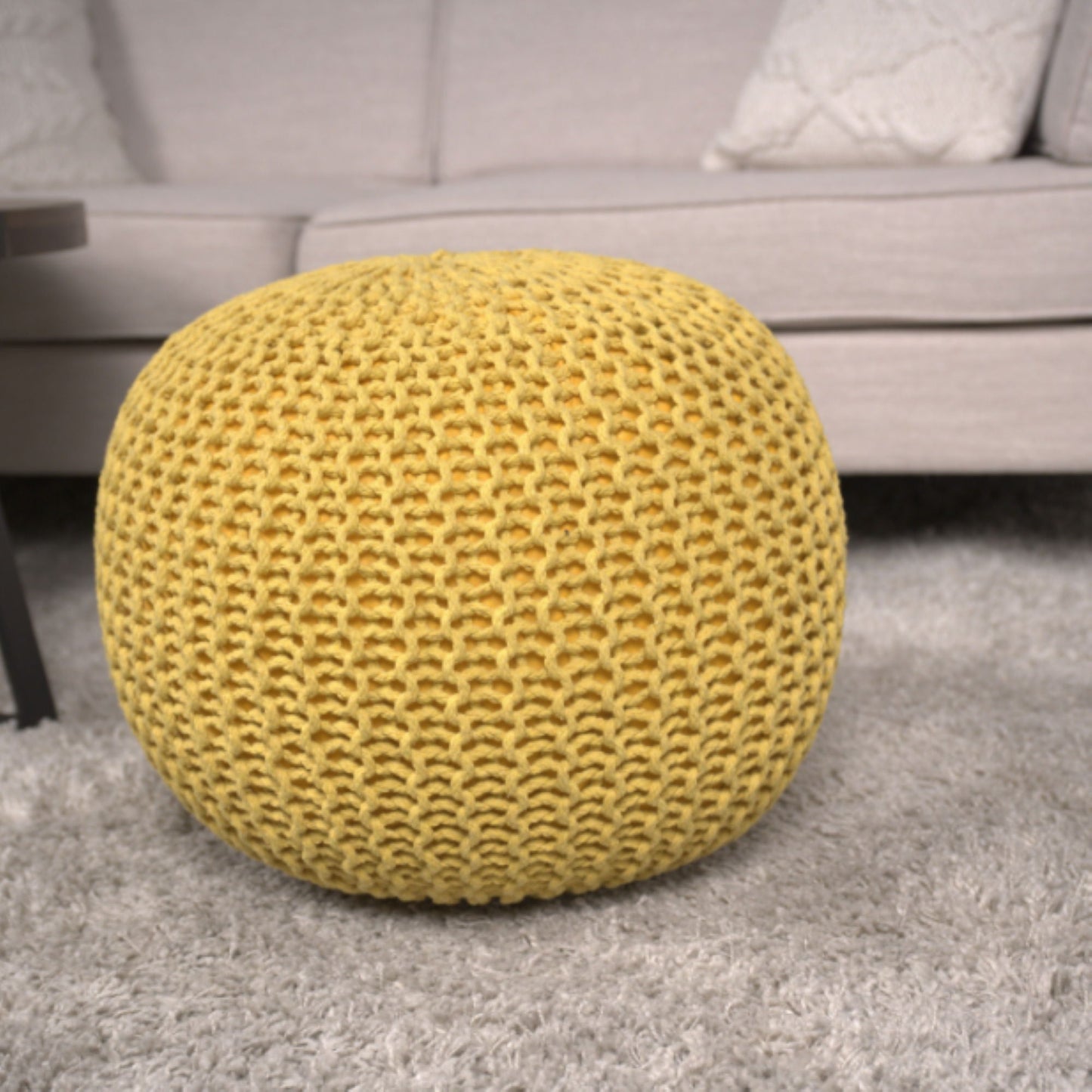 Bordeaux - Knitted Cotton Round Pouf Ottoman, Floor Cushion Home Essentials