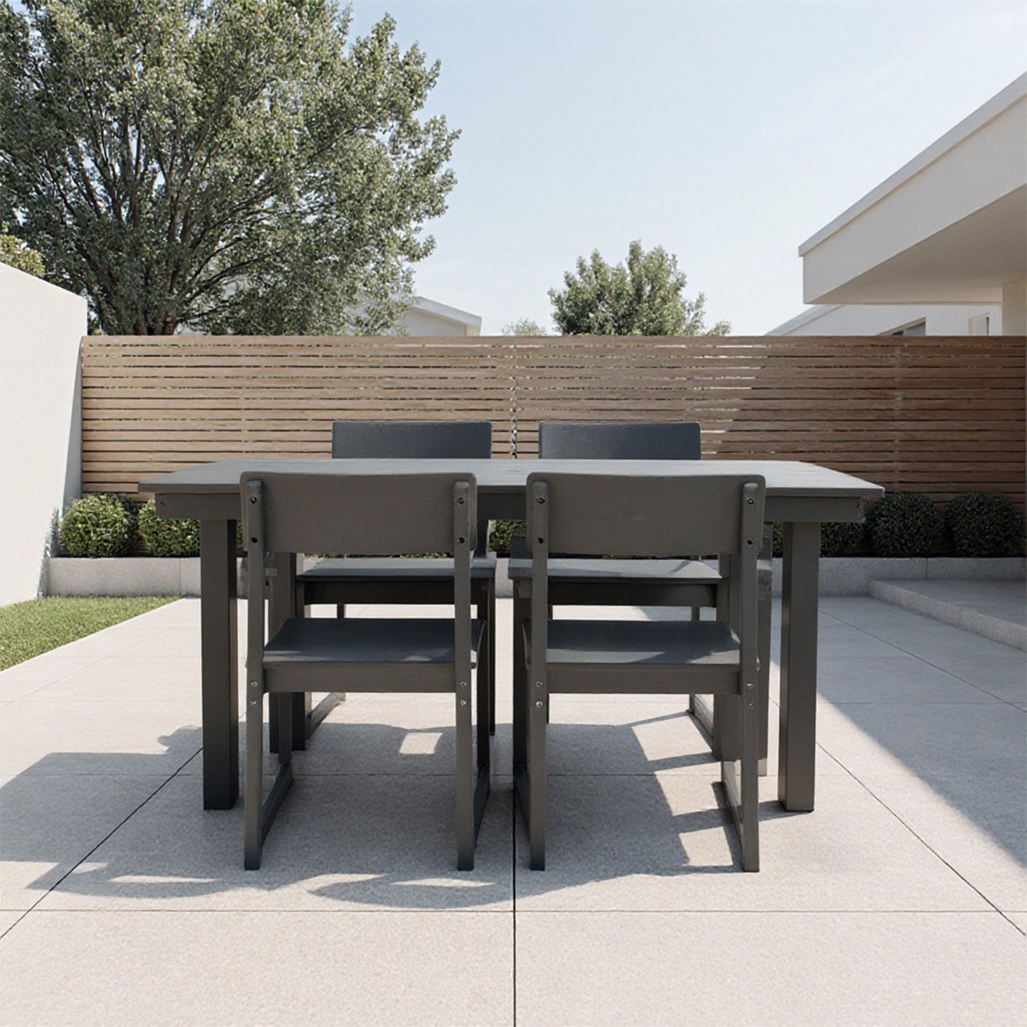 5 Piece Outdoor Dining Set For 4, Patio Table With Umbrella Hole And 4 Armrest Chairs For Backyard - Gray Home Essentials