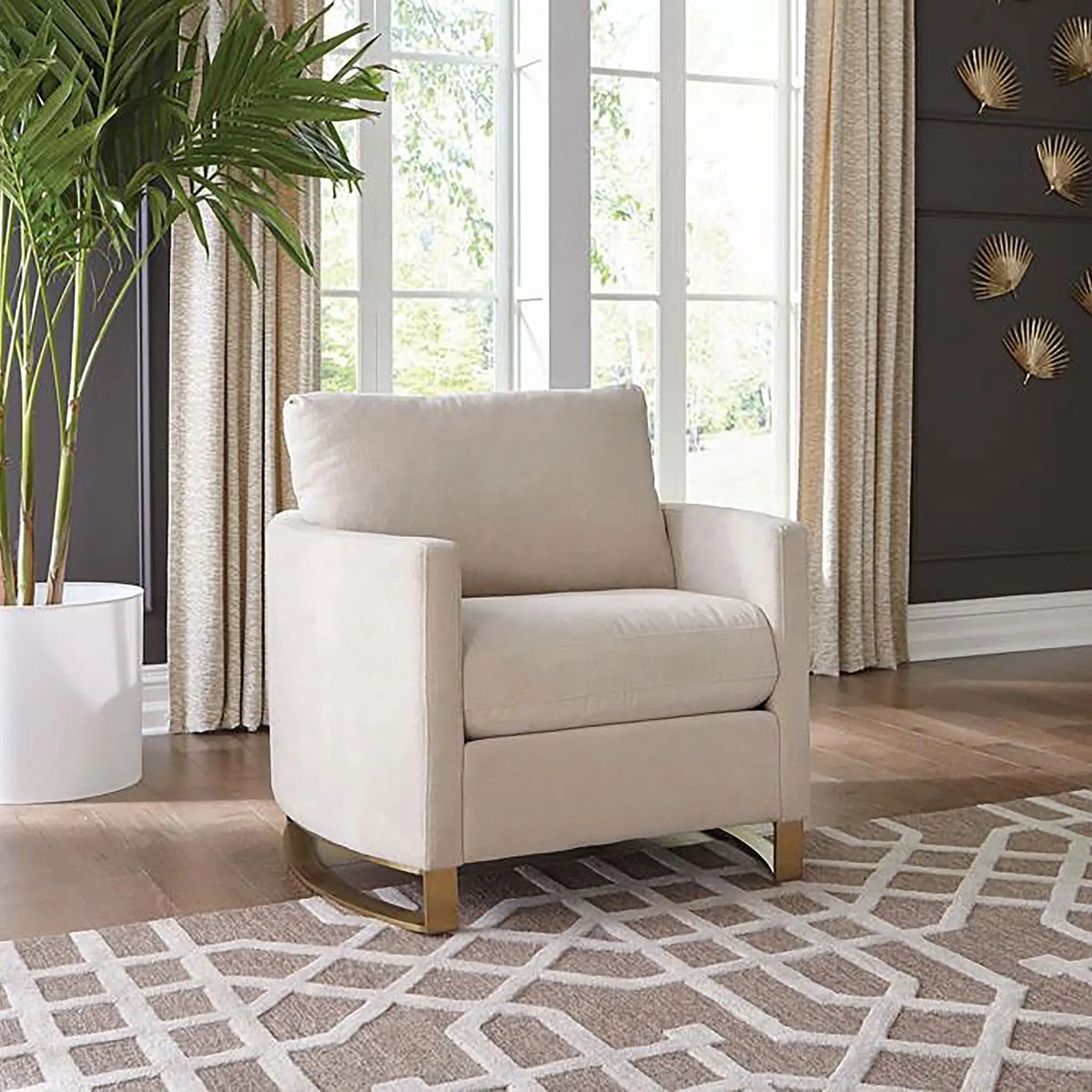 Rufo - Upholstered Curved Track Arm Chair - Beige Furniture Max