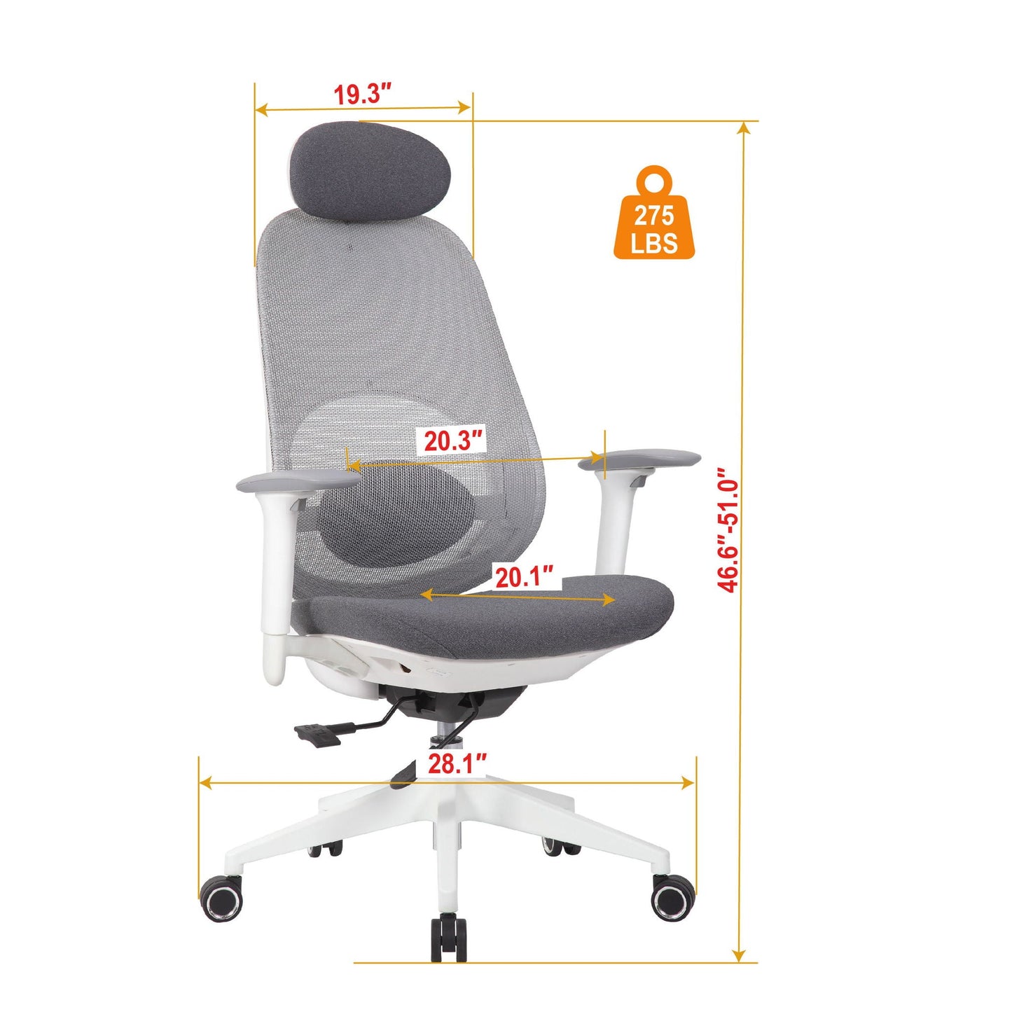 High Back Swivel Desk Chair With Height Adjustable Backrest, 3 Tilt Lock & Rotatable Headrest - Milk White Home Essentials