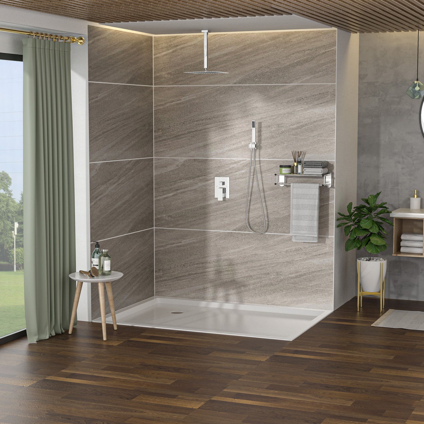 Modern Dual Shower Head System With 16" Ceiling Mount Finish, Stainless Steel And Brass Daily Nest