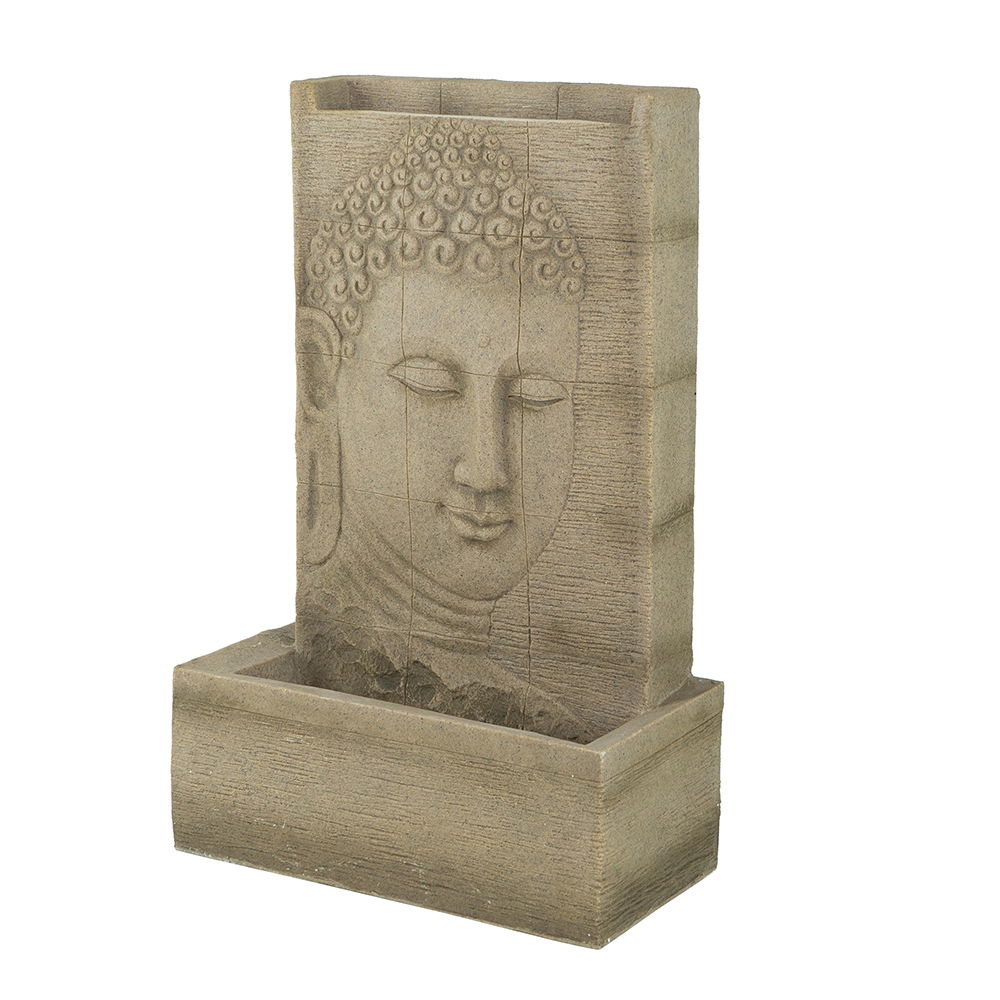 High Sandstone Buddha Fountain, Indoor Outdoor Water Fountain With Light - Beige Daily Nest